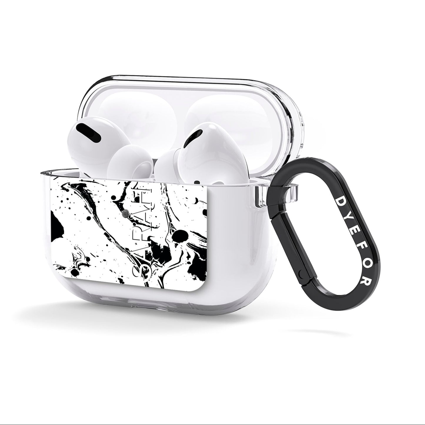 Personalised Clear Name Black Swirl Marble Custom AirPods Clear Case 3rd Gen Side Image