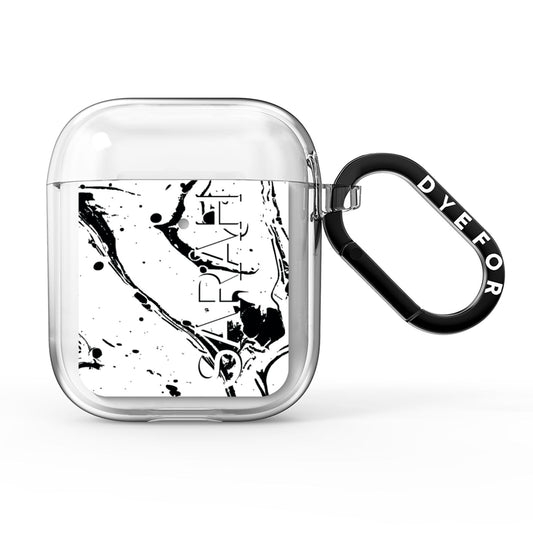 Personalised Clear Name Black Swirl Marble Custom AirPods Clear Case