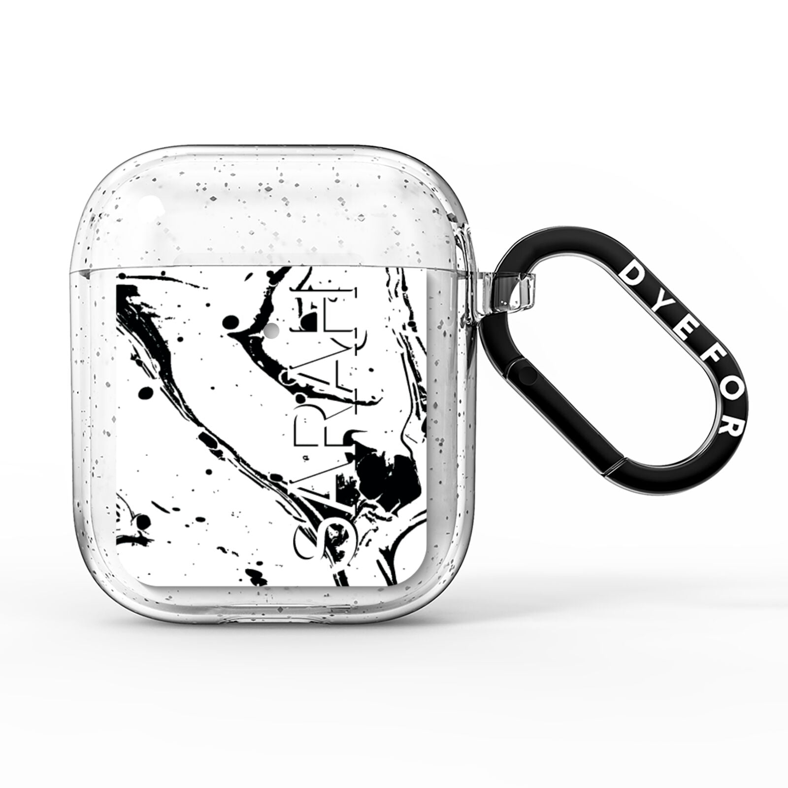 Personalised Clear Name Black Swirl Marble Custom AirPods Glitter Case