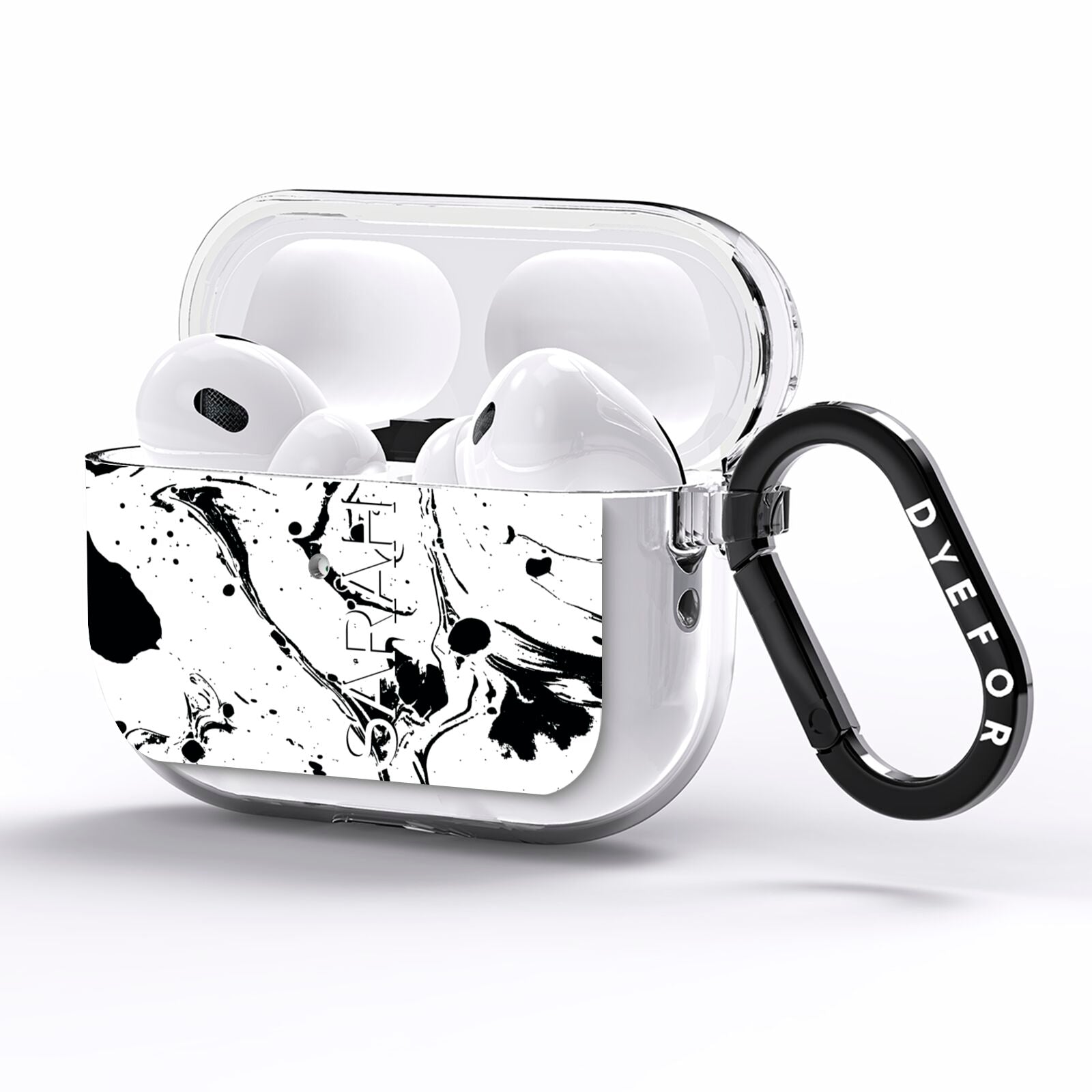 Personalised Clear Name Black Swirl Marble Custom AirPods Pro Clear Case Side Image