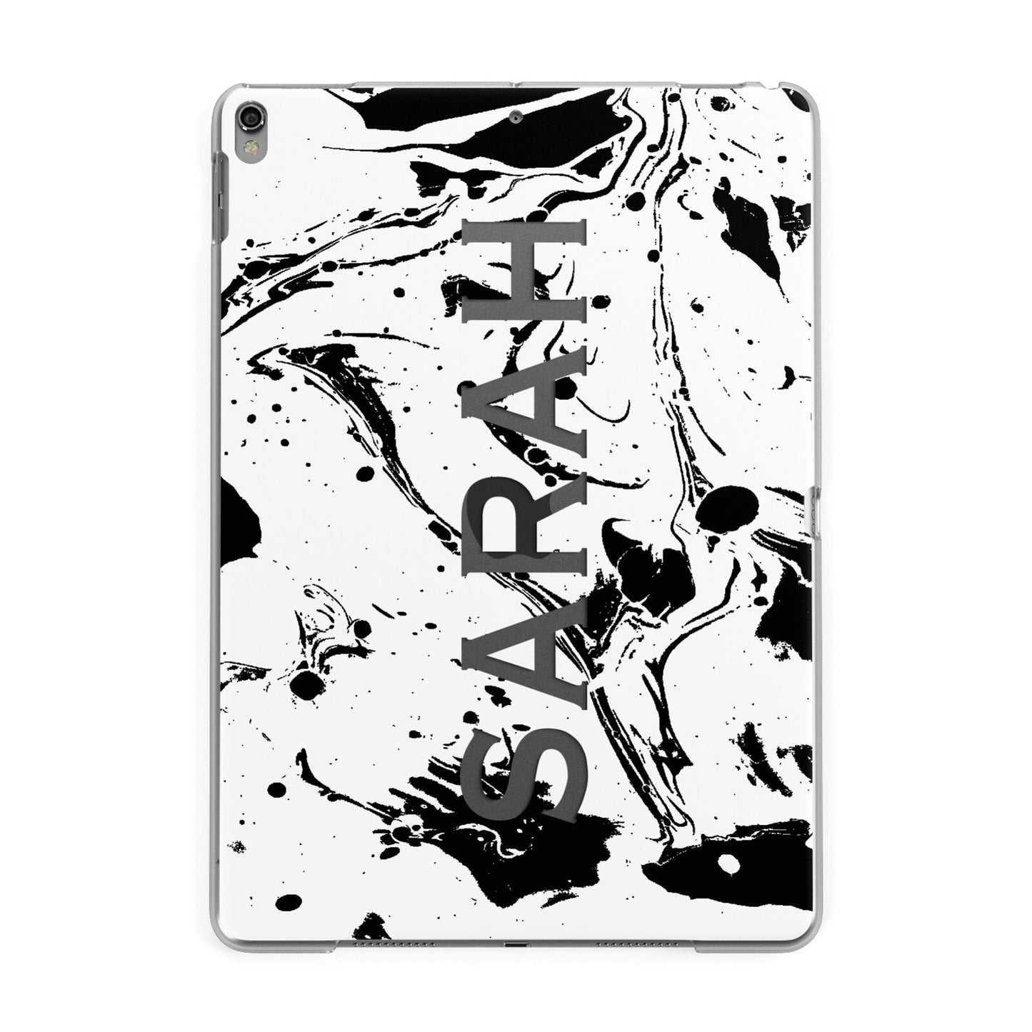 Personalised Clear Name Black Swirl Marble Custom Apple iPad Grey Case