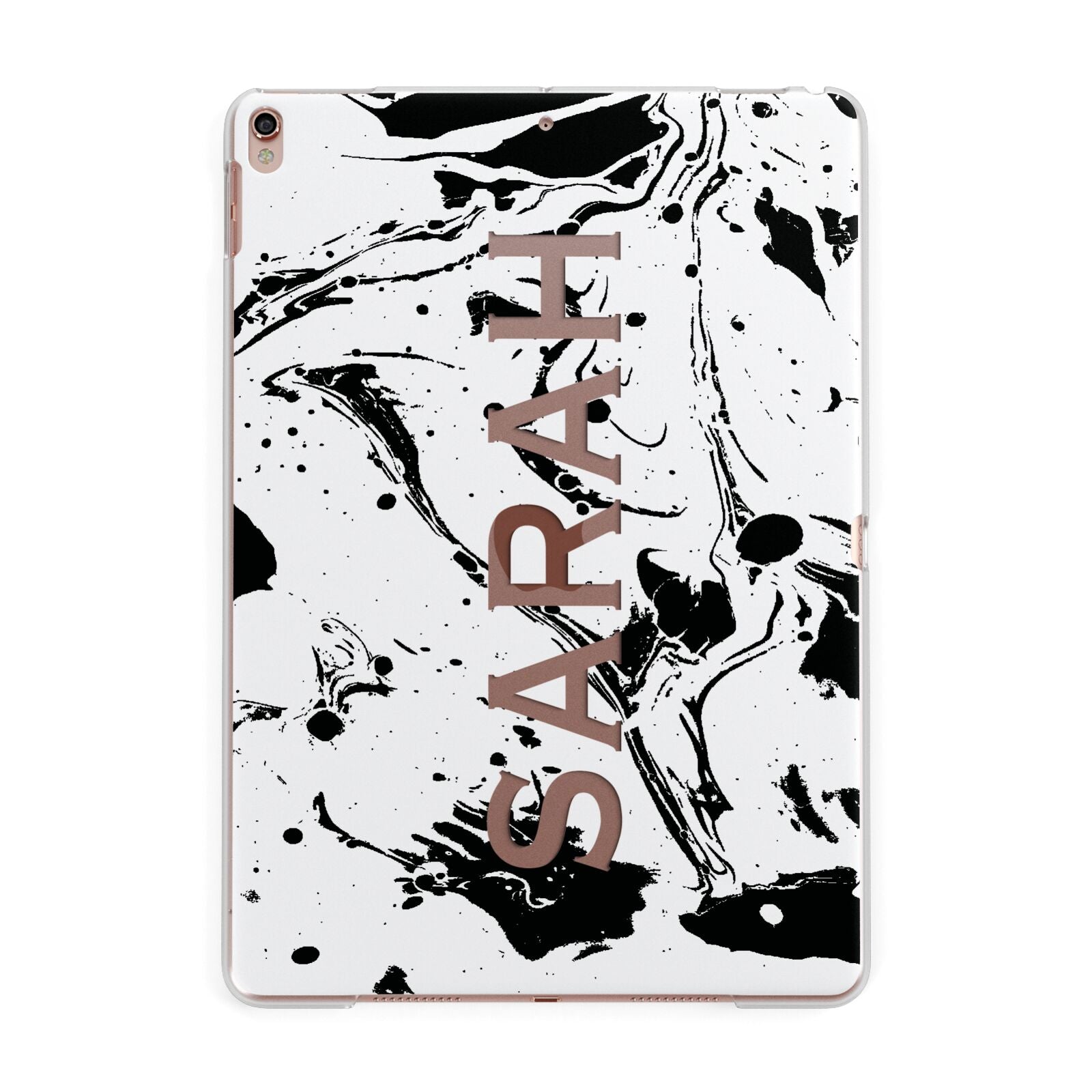 Personalised Clear Name Black Swirl Marble Custom Apple iPad Rose Gold Case