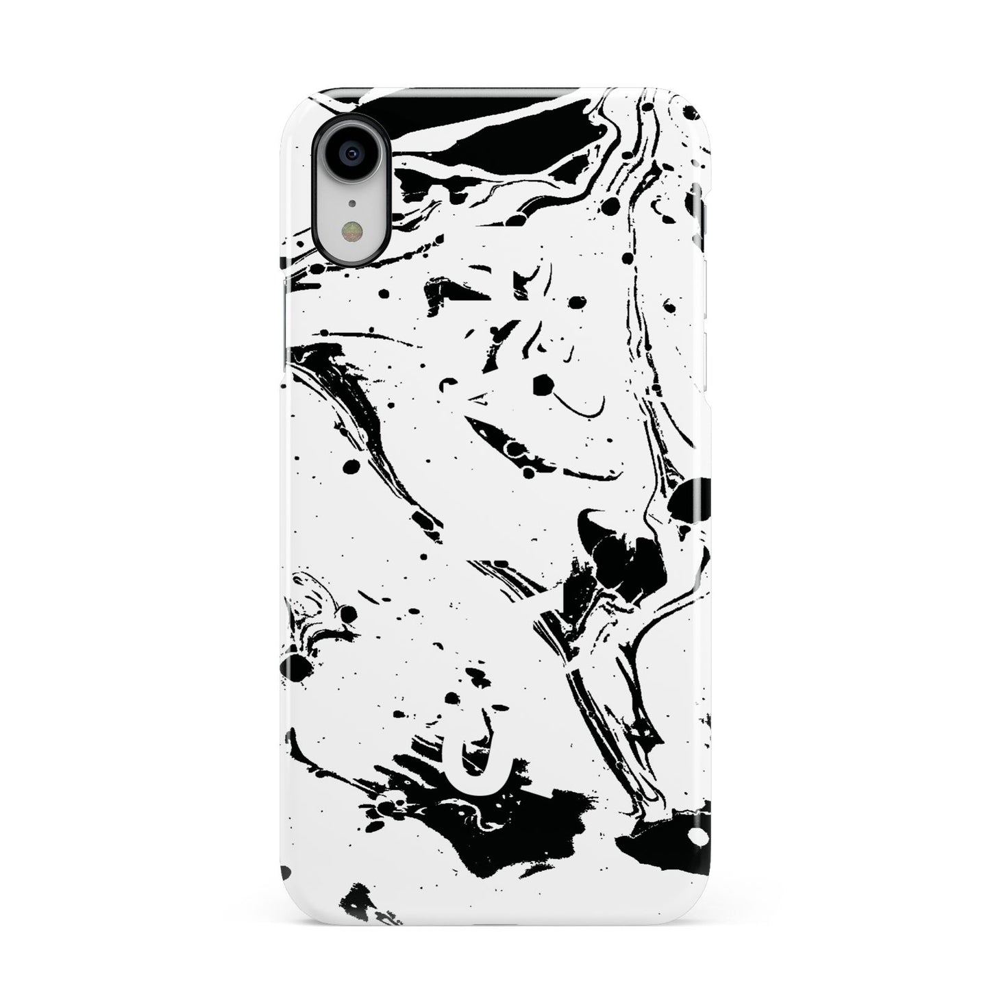 Personalised Clear Name Black Swirl Marble Custom Apple iPhone XR White 3D Snap Case