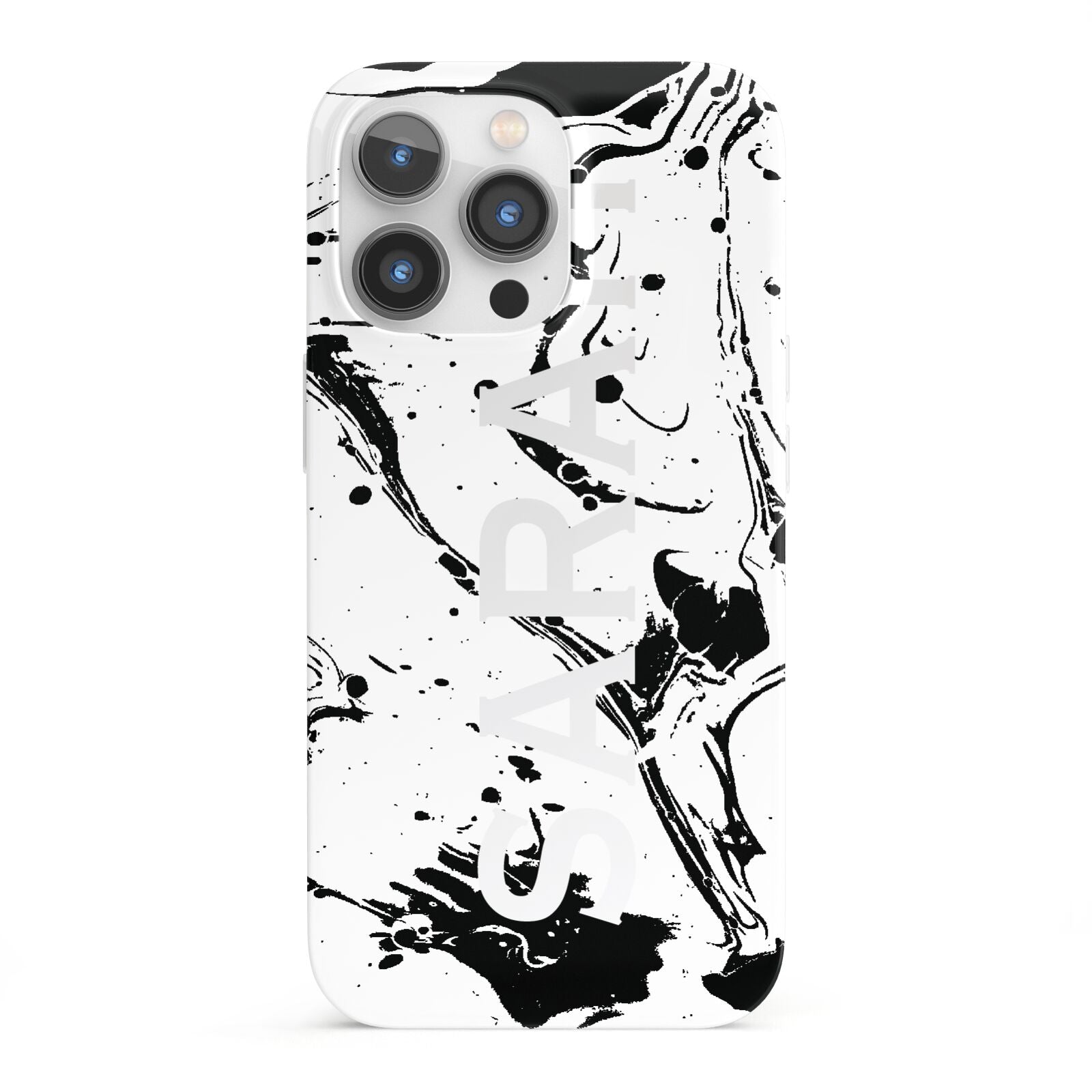 Personalised Clear Name Black Swirl Marble Custom iPhone 13 Pro Full Wrap 3D Snap Case