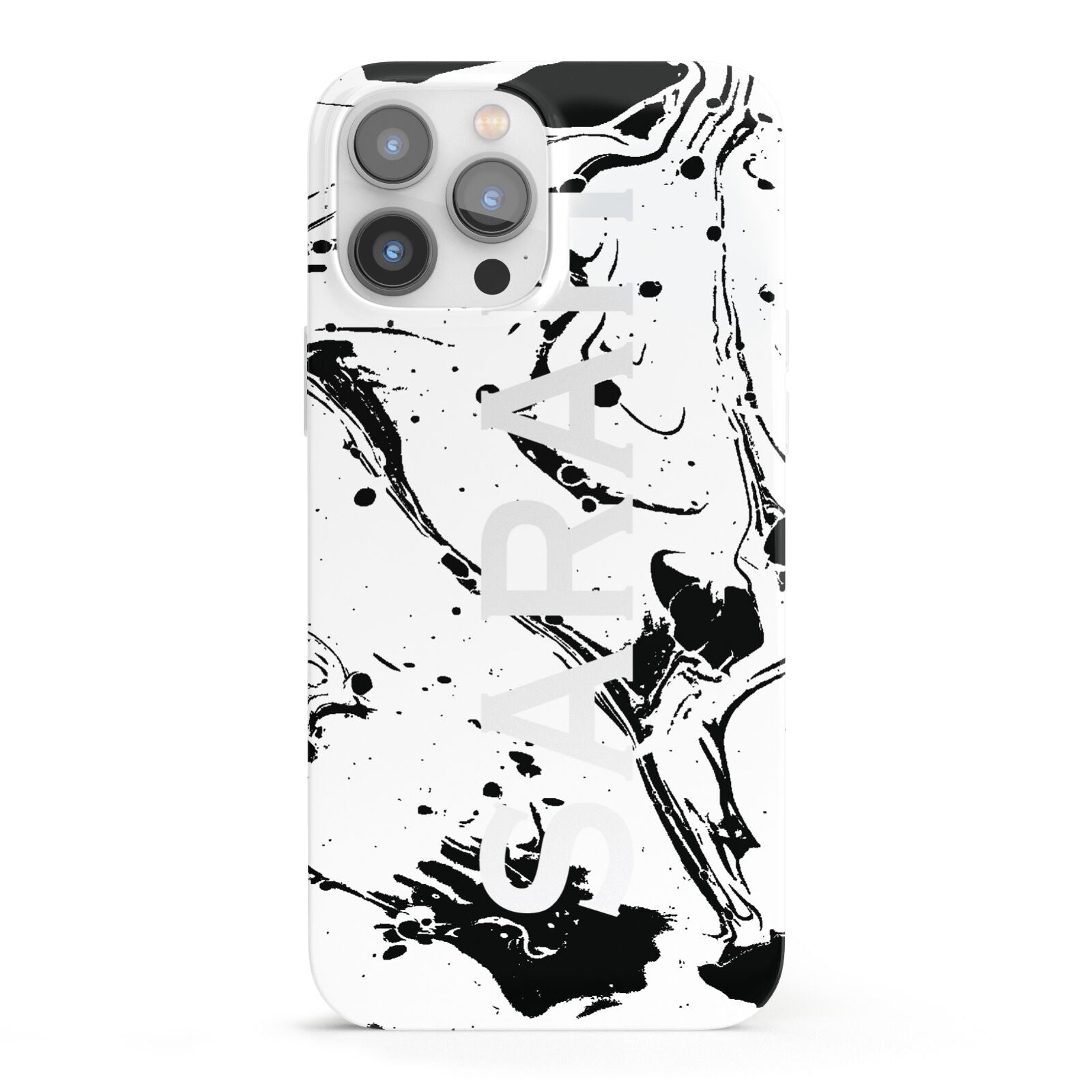 Personalised Clear Name Black Swirl Marble Custom iPhone 13 Pro Max Full Wrap 3D Snap Case