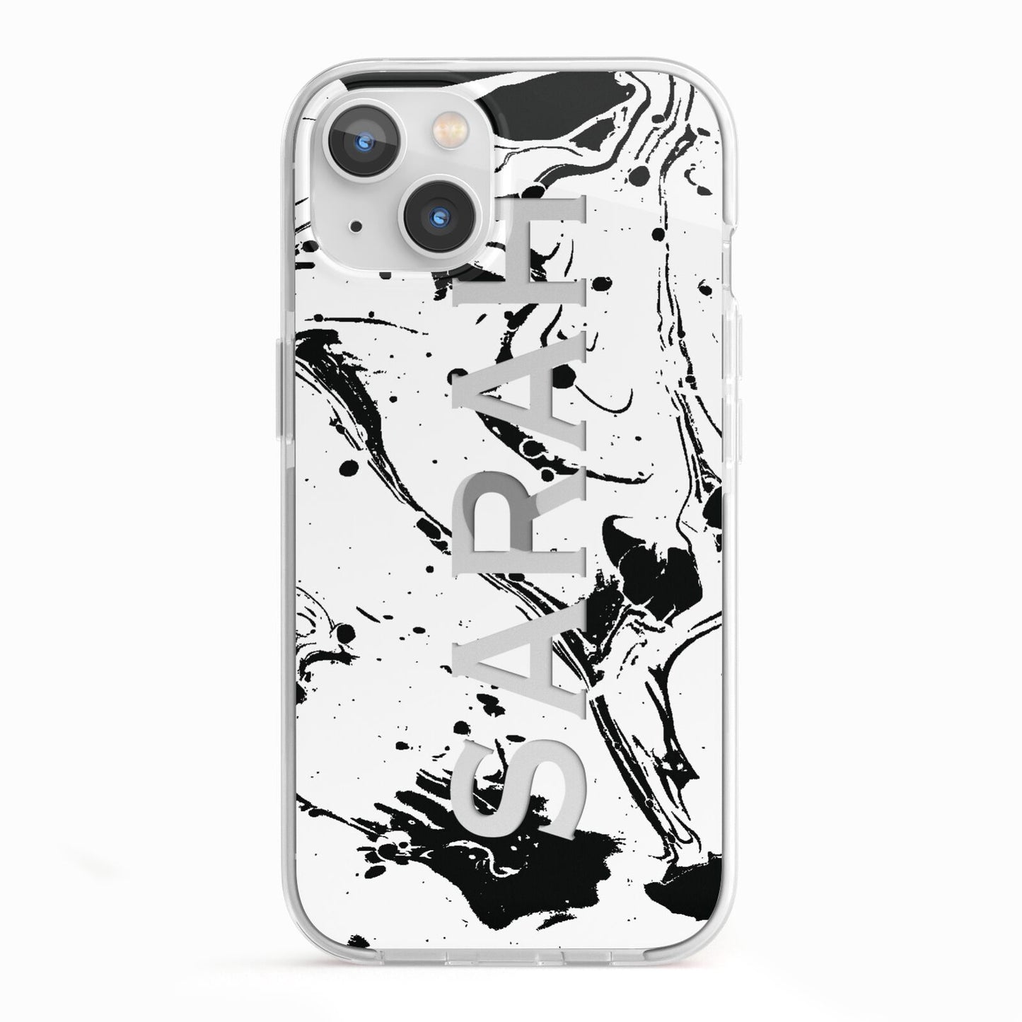 Personalised Clear Name Black Swirl Marble Custom iPhone 13 TPU Impact Case with White Edges