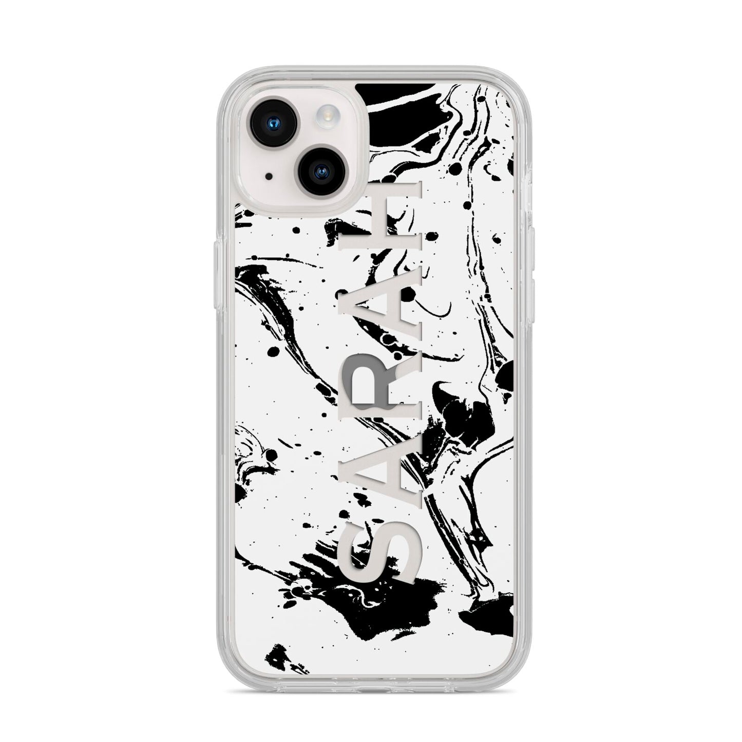 Personalised Clear Name Black Swirl Marble Custom iPhone 14 Plus Clear Tough Case Starlight