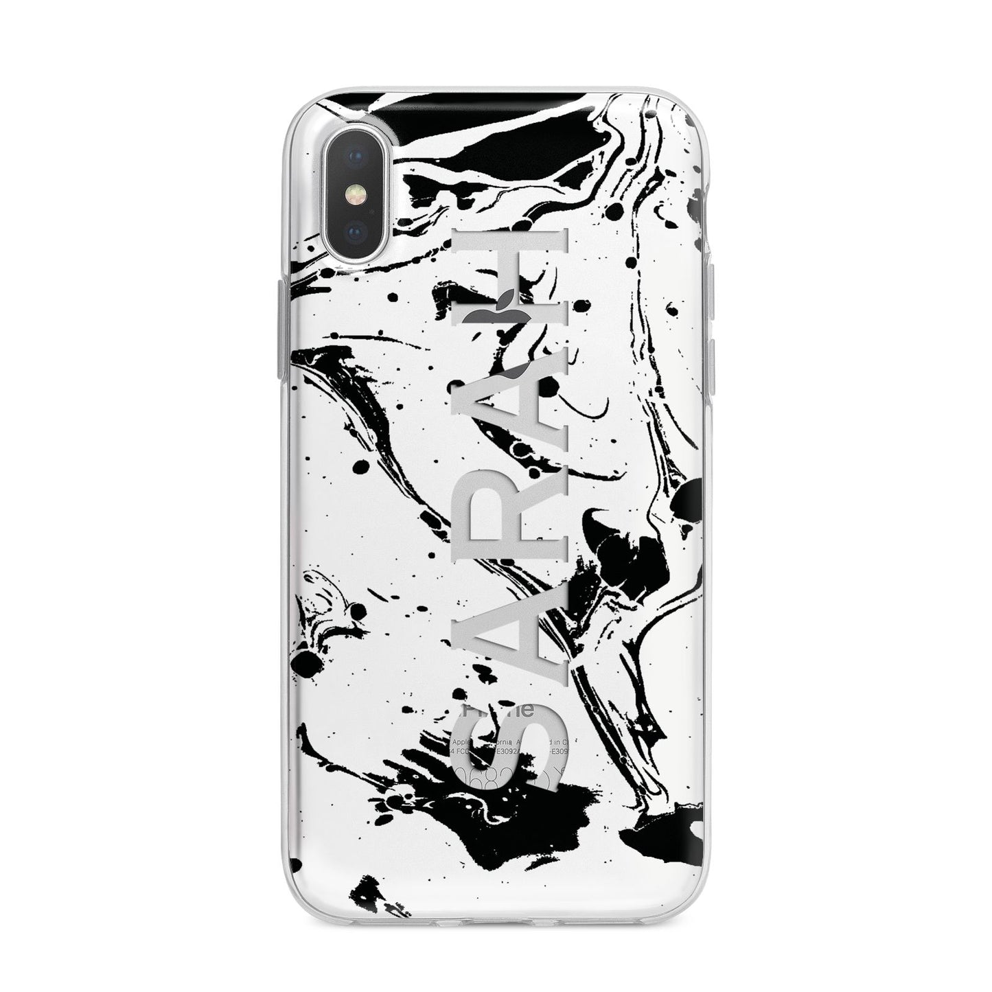 Personalised Clear Name Black Swirl Marble Custom iPhone X Bumper Case on Silver iPhone Alternative Image 1