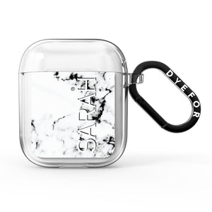 Personalised Clear Name Black White Marble Custom AirPods Case