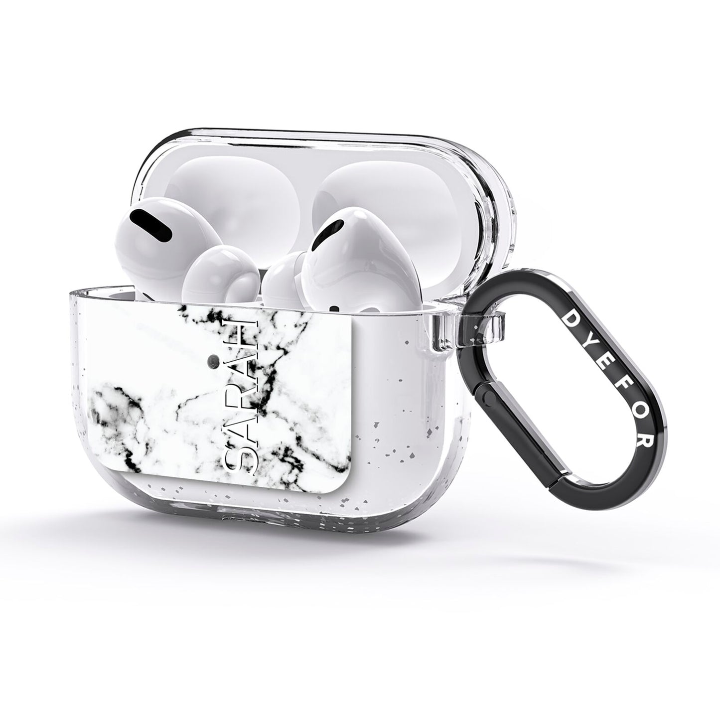 Personalised Clear Name Black White Marble Custom AirPods Glitter Case 3rd Gen Side Image