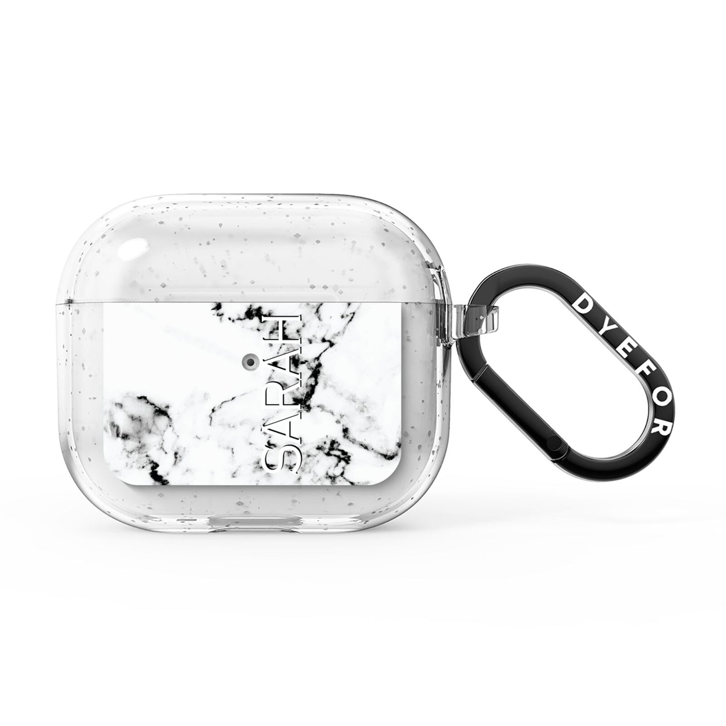 Personalised Clear Name Black White Marble Custom AirPods Glitter Case 3rd Gen