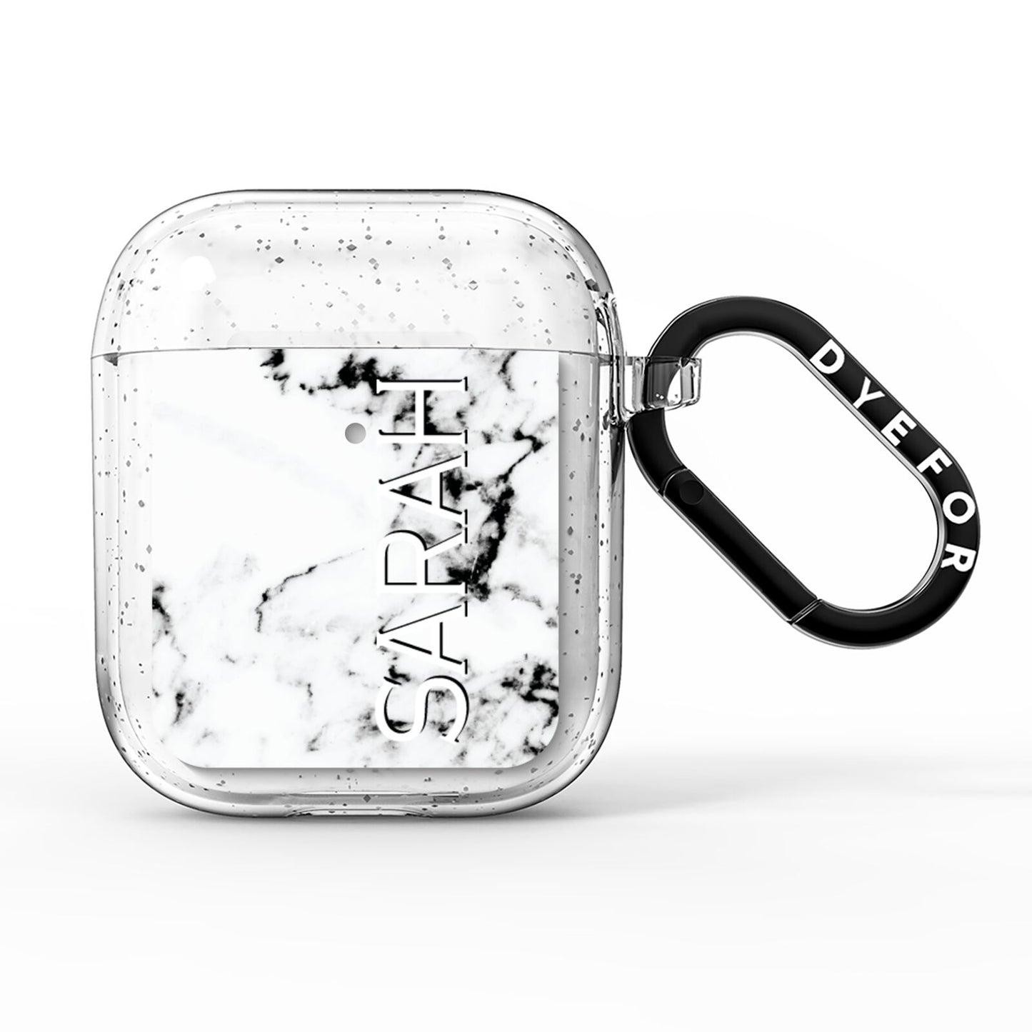 Personalised Clear Name Black White Marble Custom AirPods Glitter Case