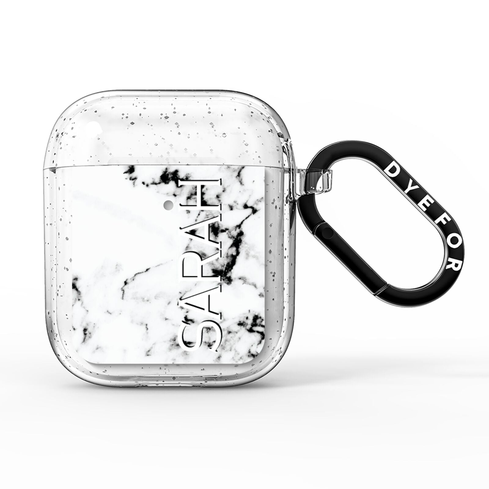 Personalised Clear Name Black White Marble Custom AirPods Glitter Case