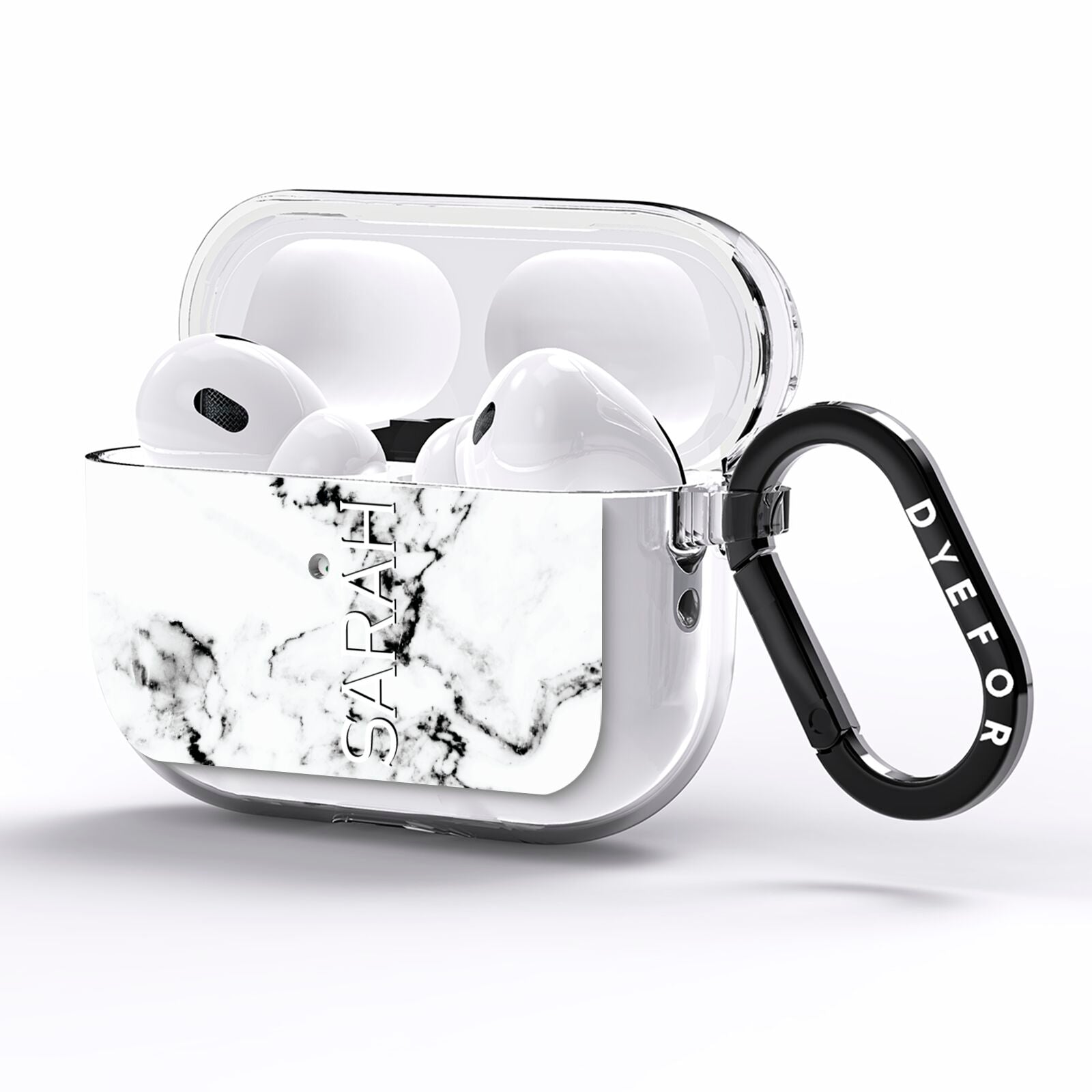 Personalised Clear Name Black White Marble Custom AirPods Pro Clear Case Side Image