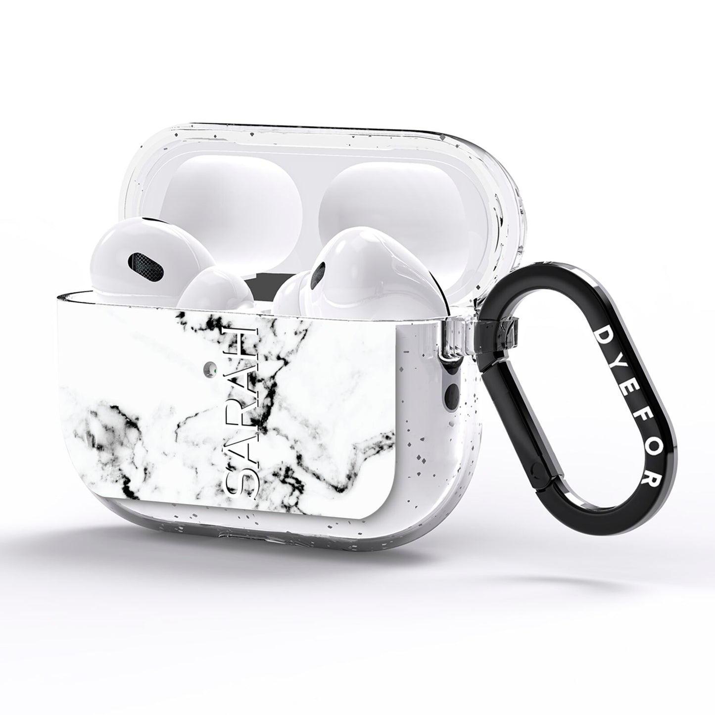 Personalised Clear Name Black White Marble Custom AirPods Pro Glitter Case Side Image