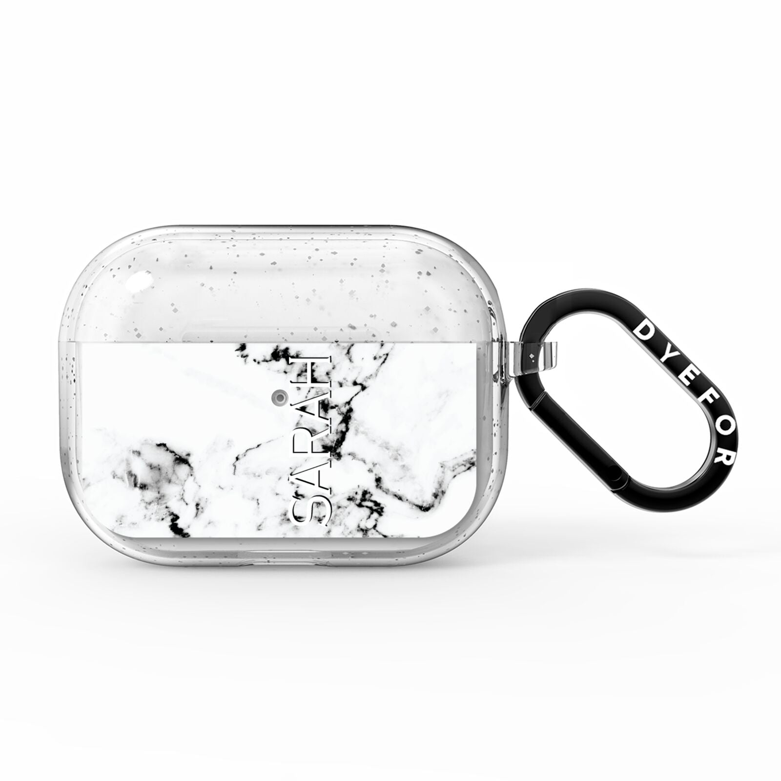 Personalised Clear Name Black White Marble Custom AirPods Pro Glitter Case