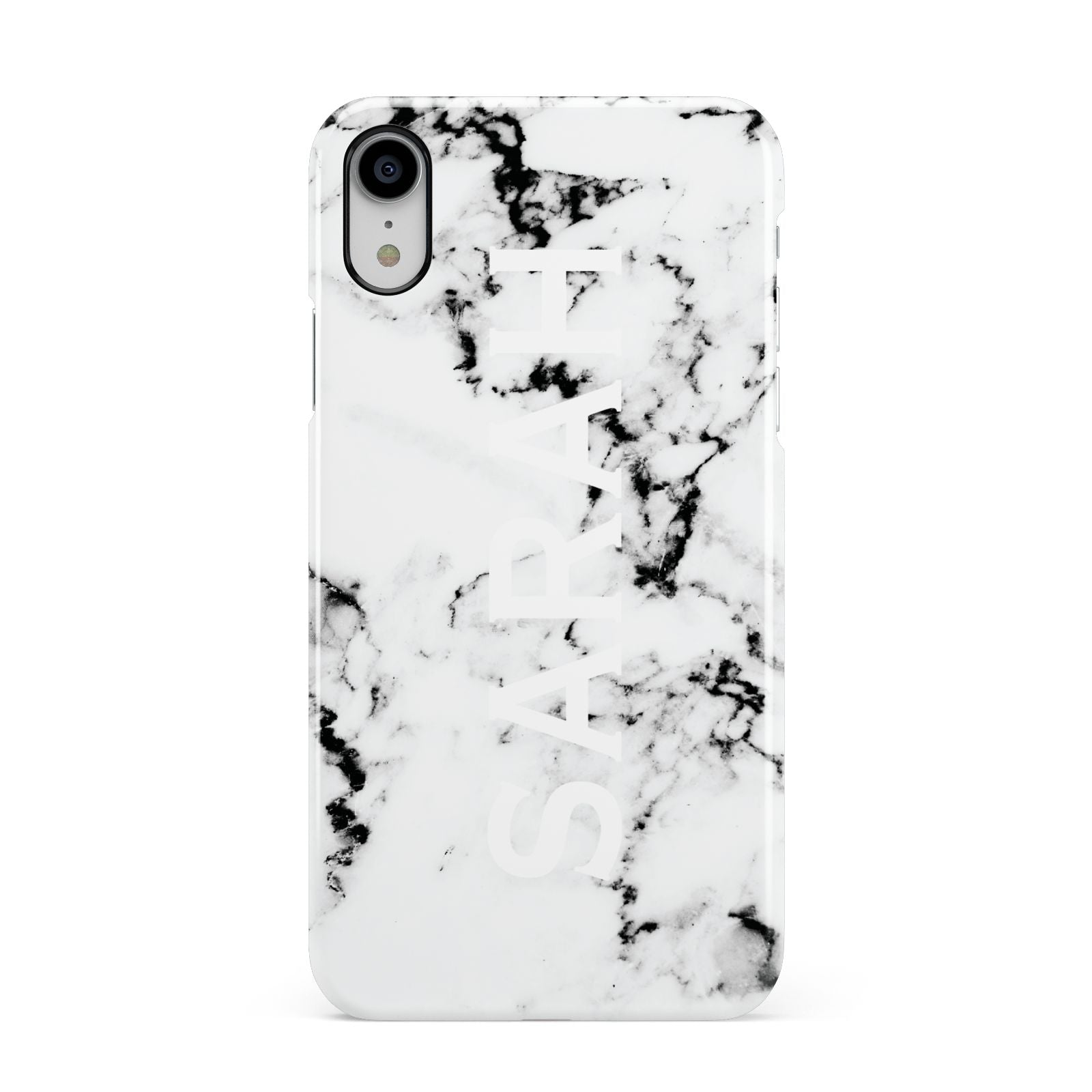 Personalised Clear Name Black White Marble Custom Apple iPhone XR White 3D Snap Case