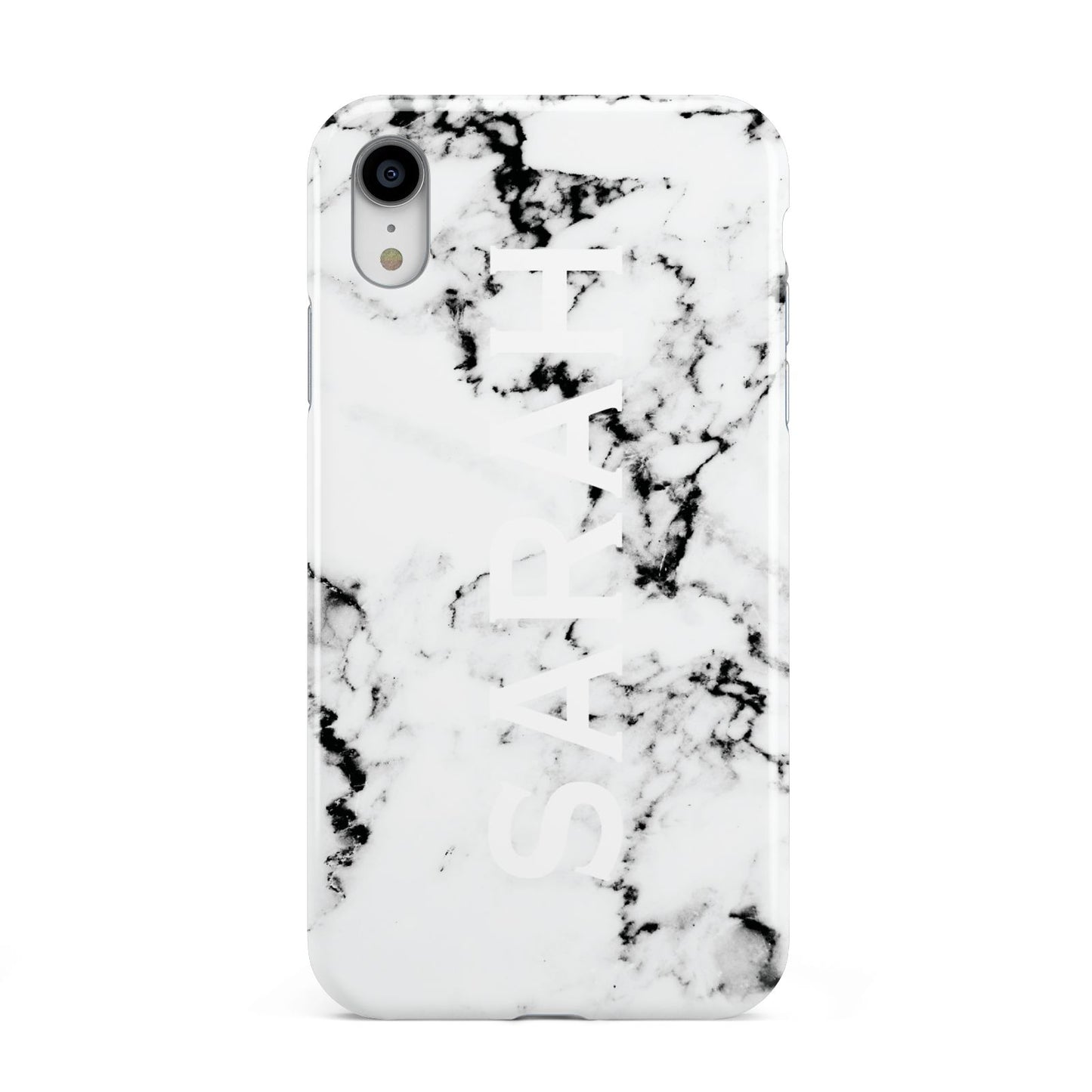 Personalised Clear Name Black White Marble Custom Apple iPhone XR White 3D Tough Case