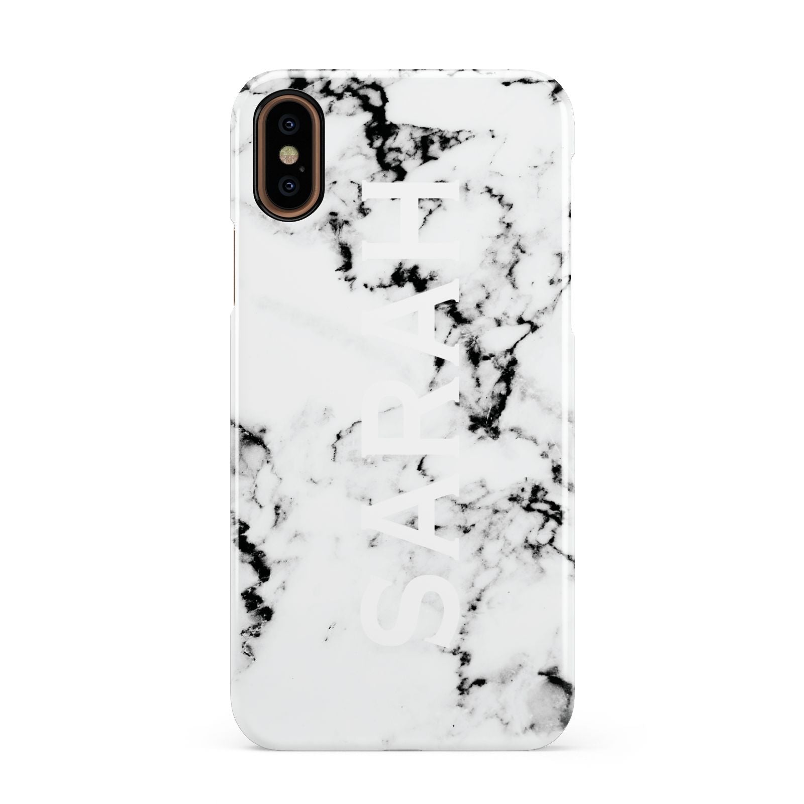 Personalised Clear Name Black White Marble Custom Apple iPhone XS 3D Snap Case