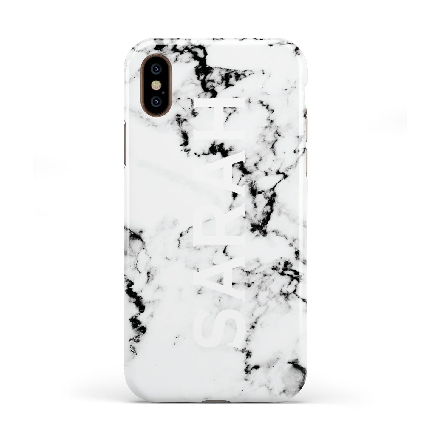 Personalised Clear Name Black White Marble Custom Apple iPhone XS 3D Tough