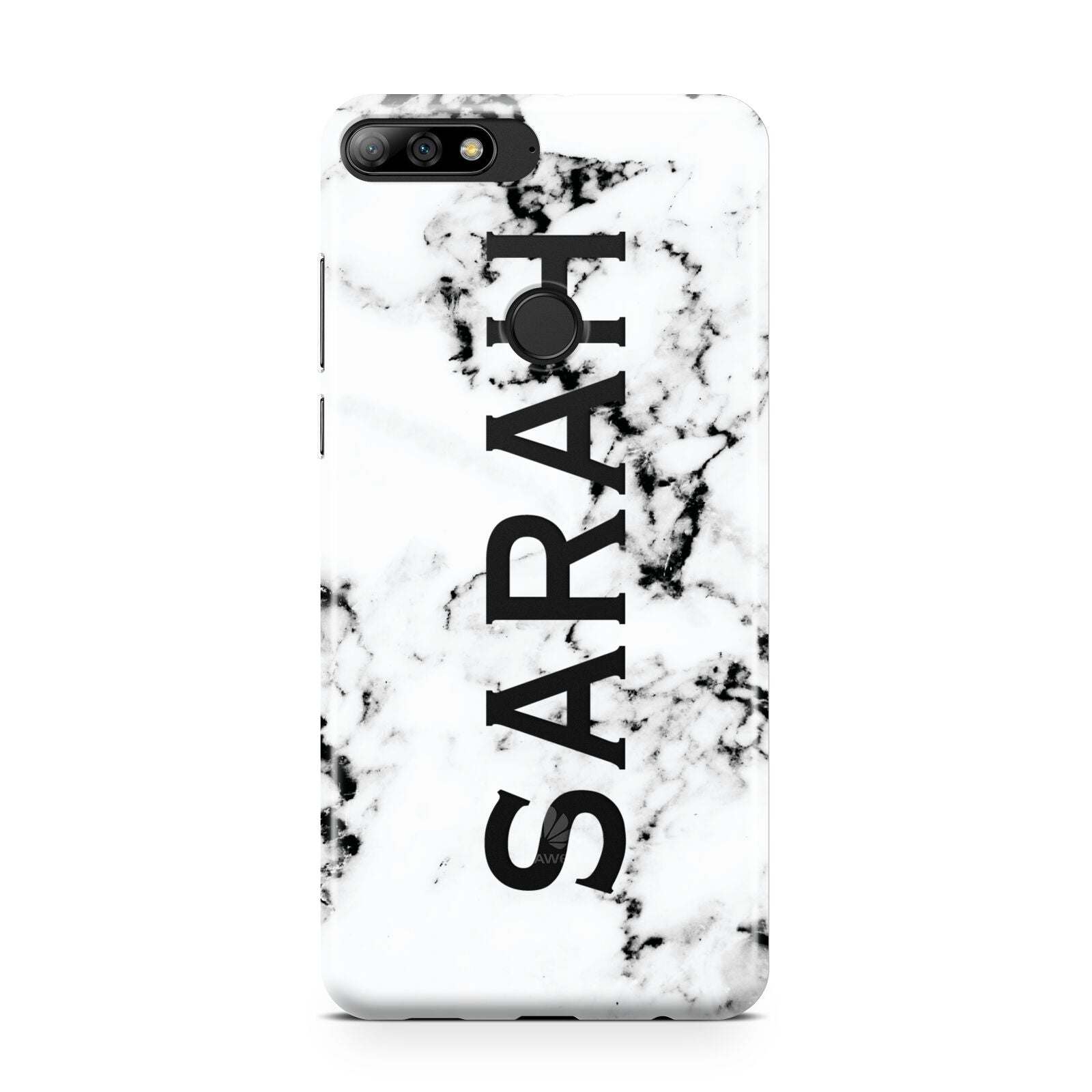 Personalised Clear Name Black White Marble Custom Huawei Y7 2018