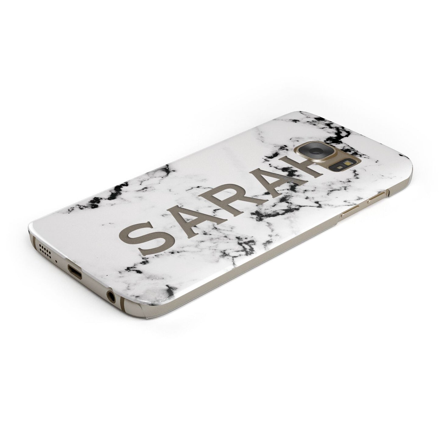 Personalised Clear Name Black White Marble Custom Protective Samsung Galaxy Case Angled Image