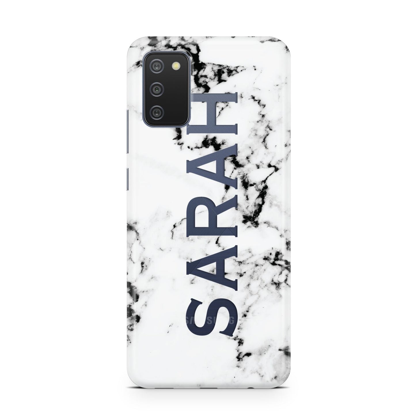 Personalised Clear Name Black White Marble Custom Samsung A02s Case