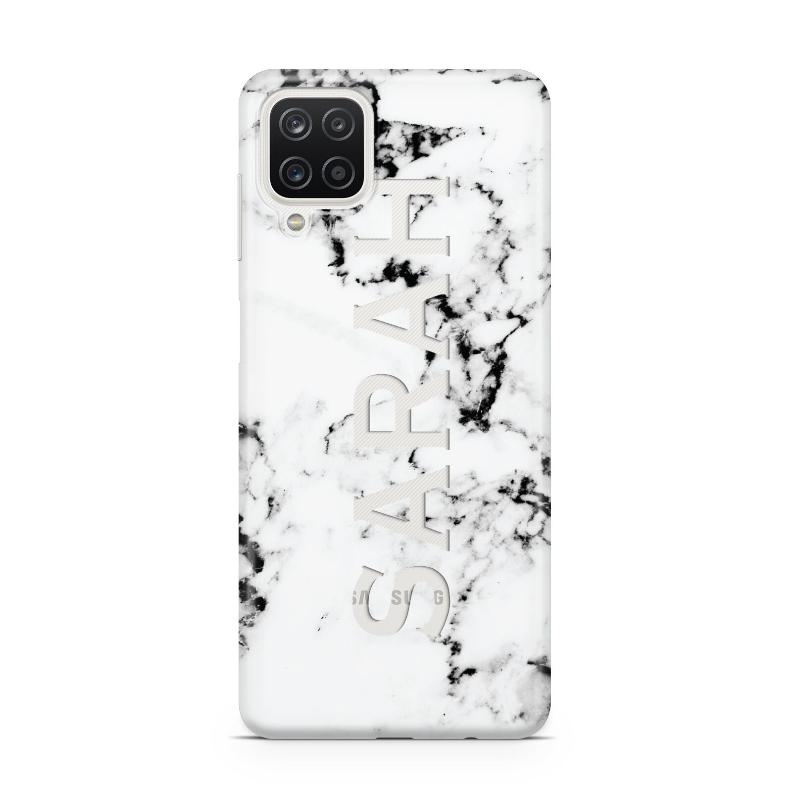 Personalised Clear Name Black White Marble Custom Samsung A12 Case