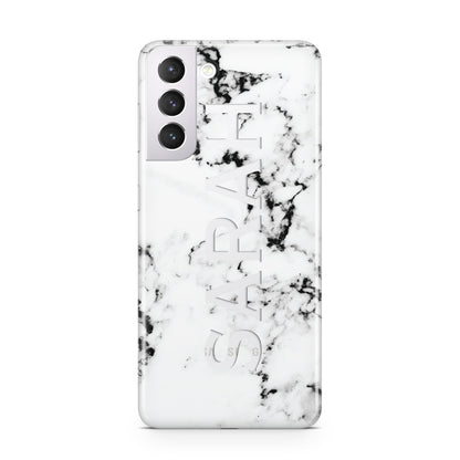 Personalised Clear Name Black White Marble Custom Samsung S21 Case