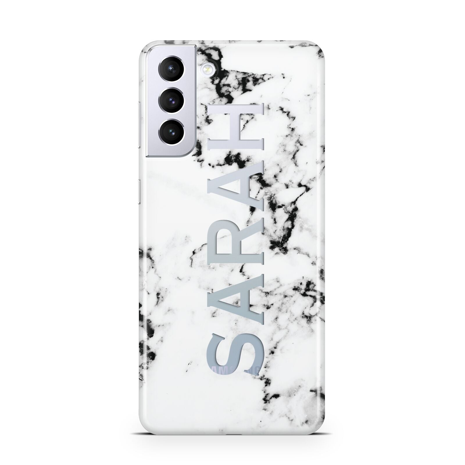 Personalised Clear Name Black White Marble Custom Samsung S21 Plus Case