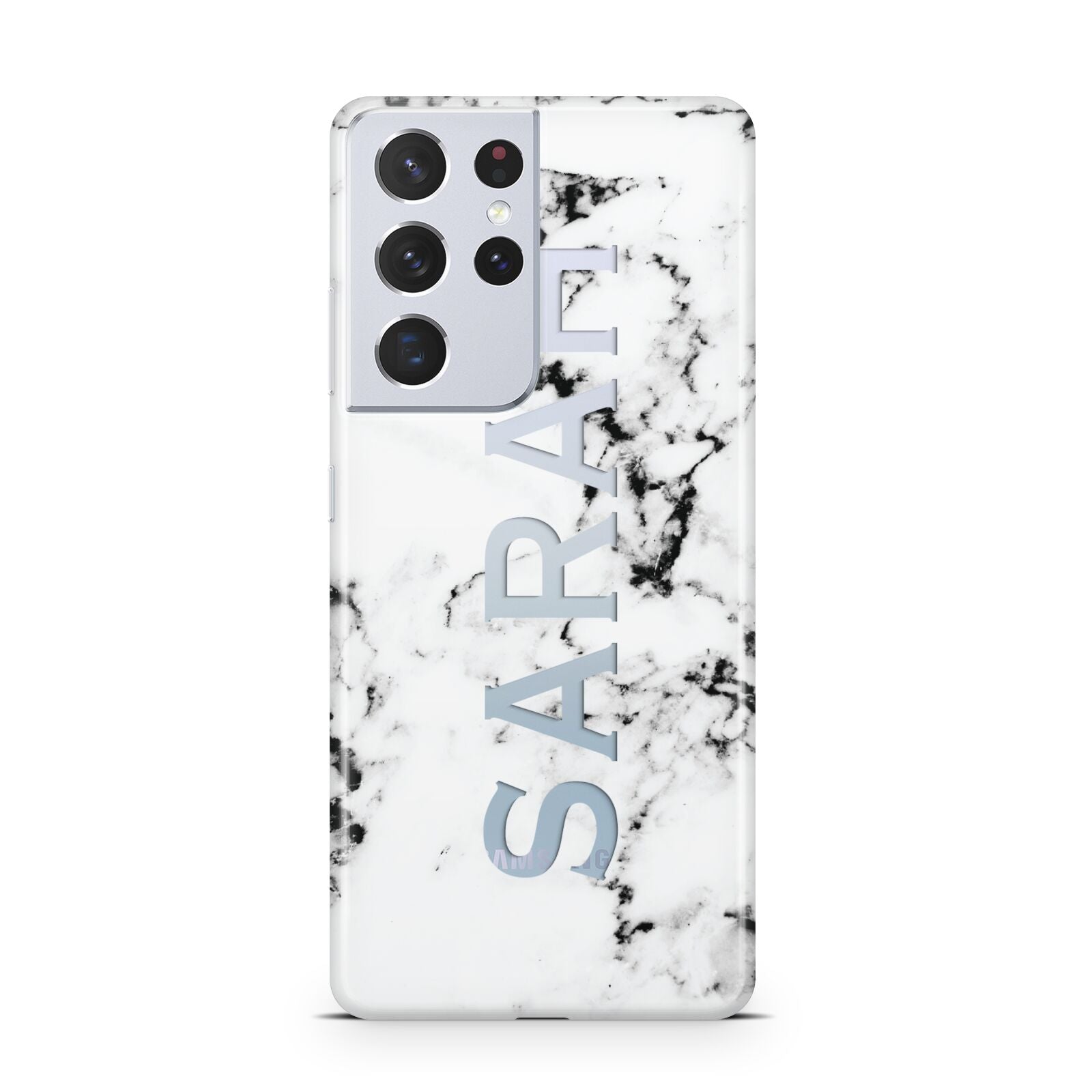 Personalised Clear Name Black White Marble Custom Samsung S21 Ultra Case