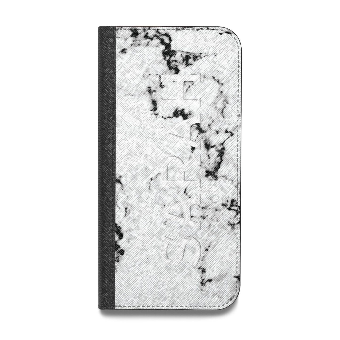 Personalised Clear Name Black White Marble Custom Vegan Leather Flip iPhone Case