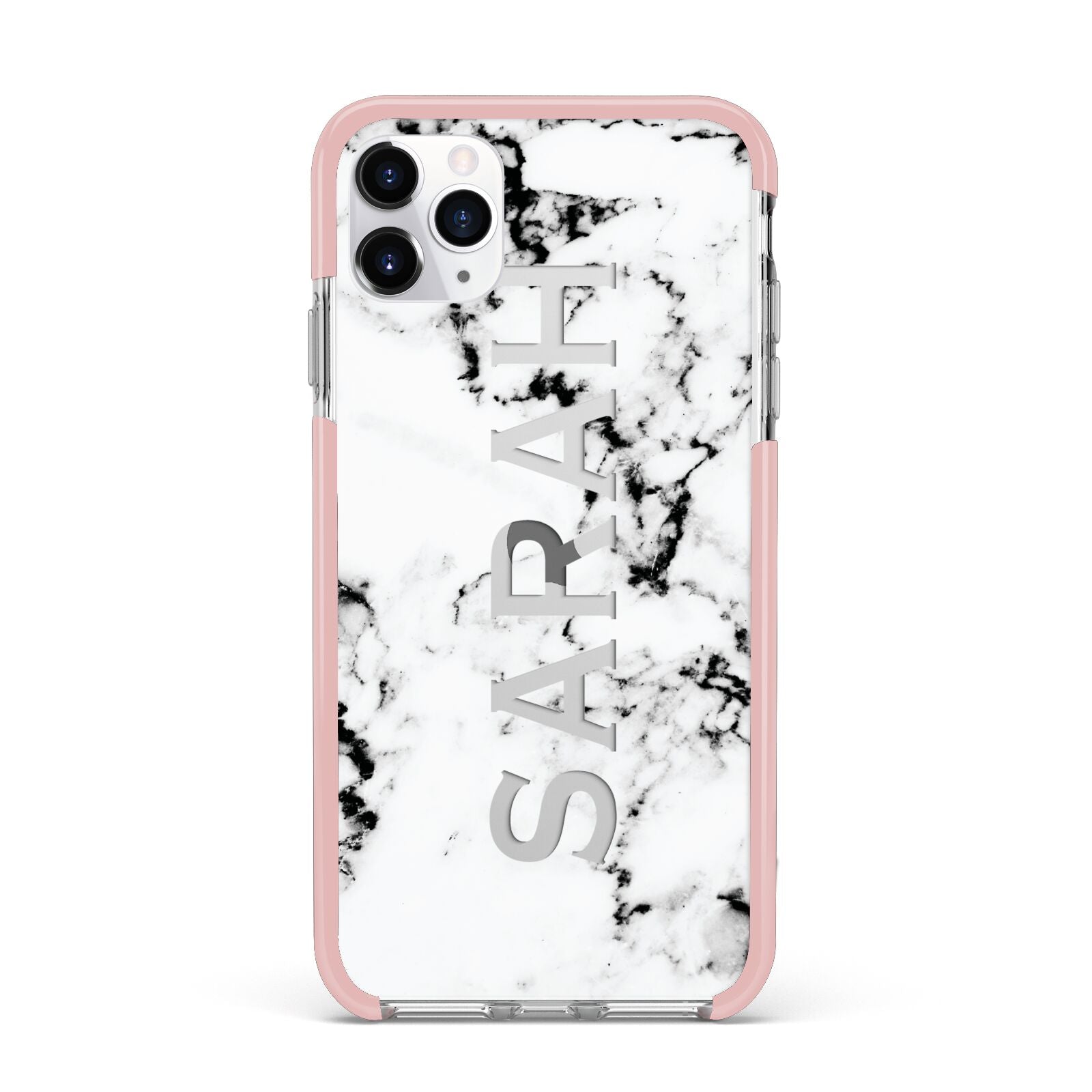 Personalised Clear Name Black White Marble Custom iPhone 11 Pro Max Impact Pink Edge Case