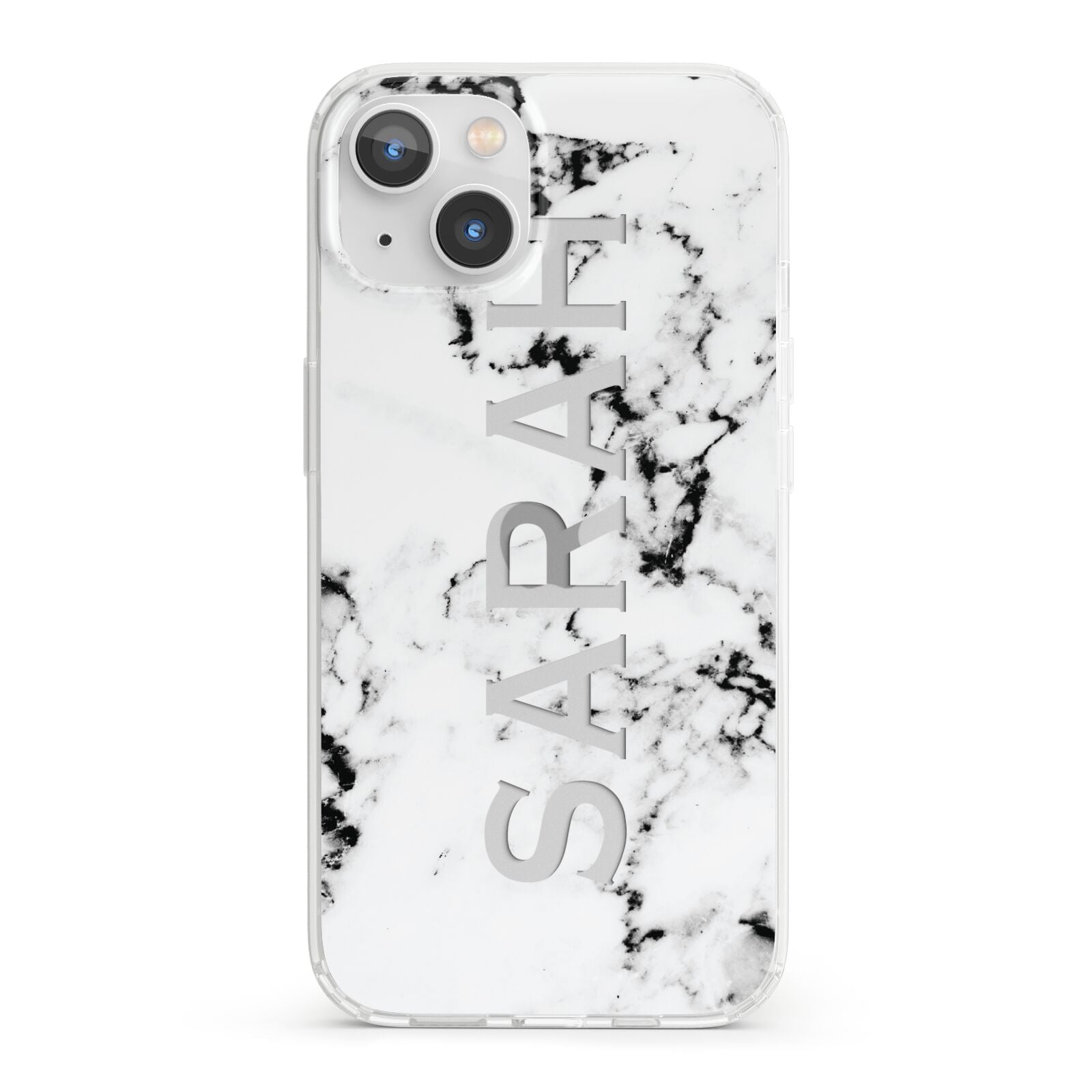 Personalised Clear Name Black White Marble Custom iPhone 13 Clear Bumper Case