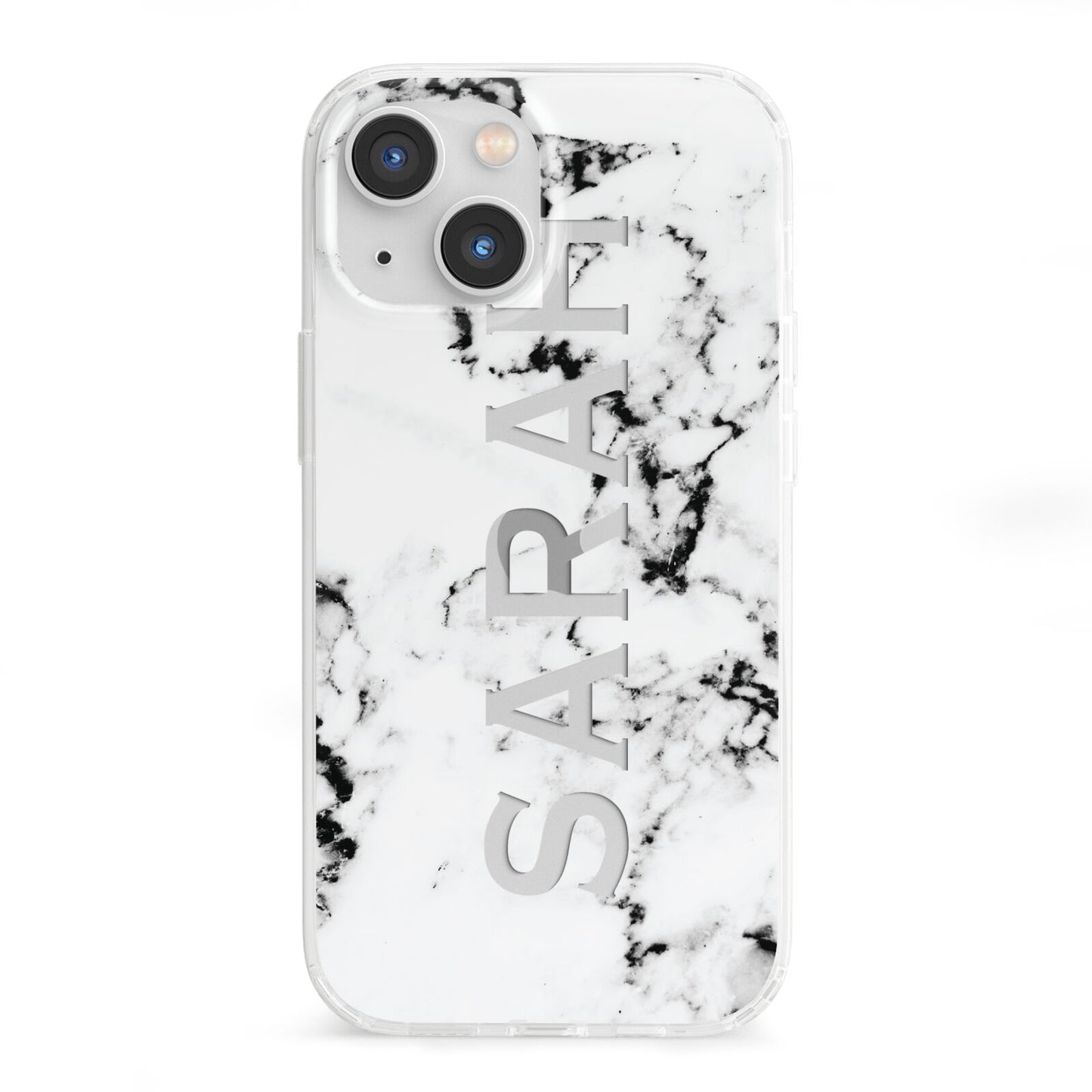 Personalised Clear Name Black White Marble Custom iPhone 13 Mini Clear Bumper Case