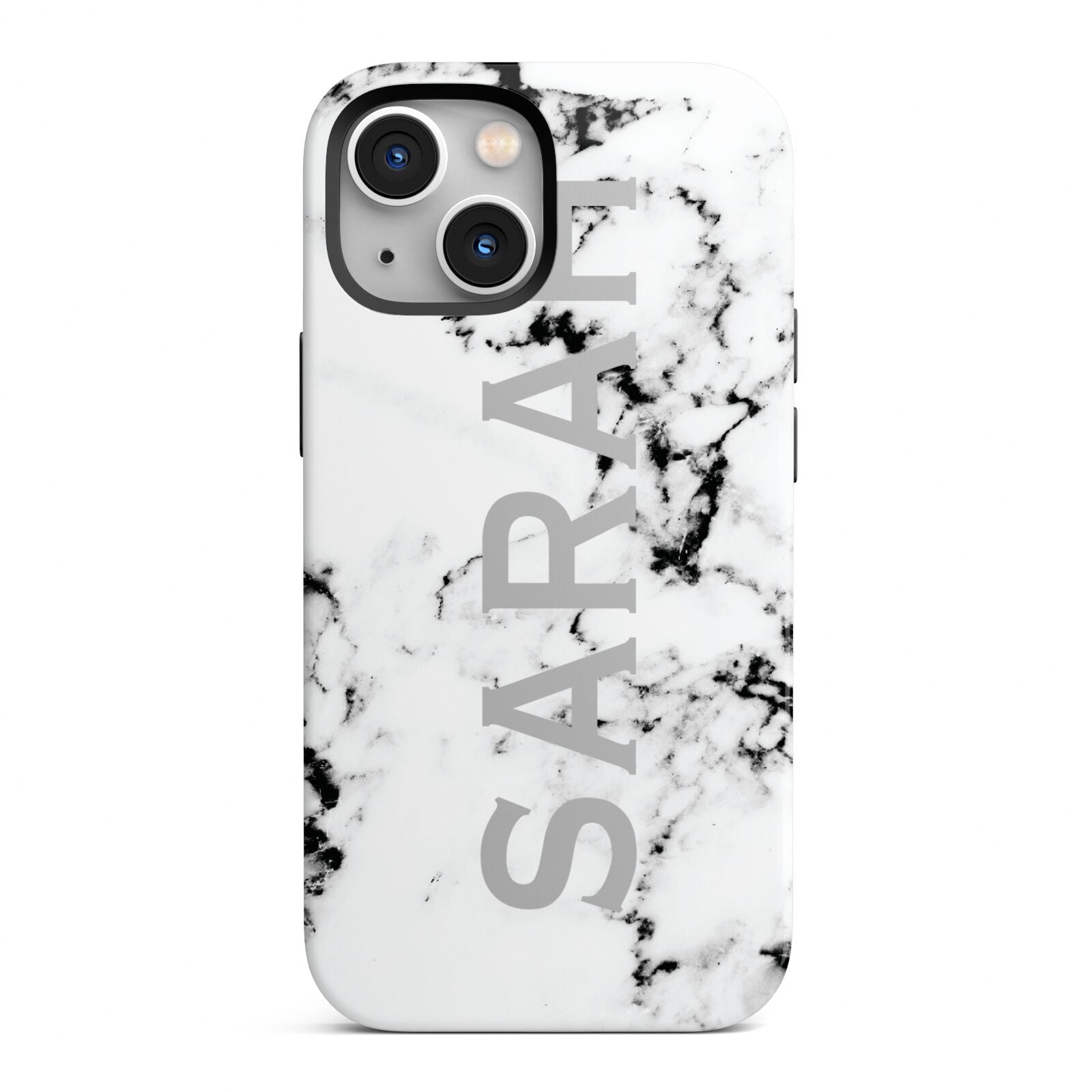 Personalised Clear Name Black White Marble Custom iPhone 13 Mini Full Wrap 3D Tough Case