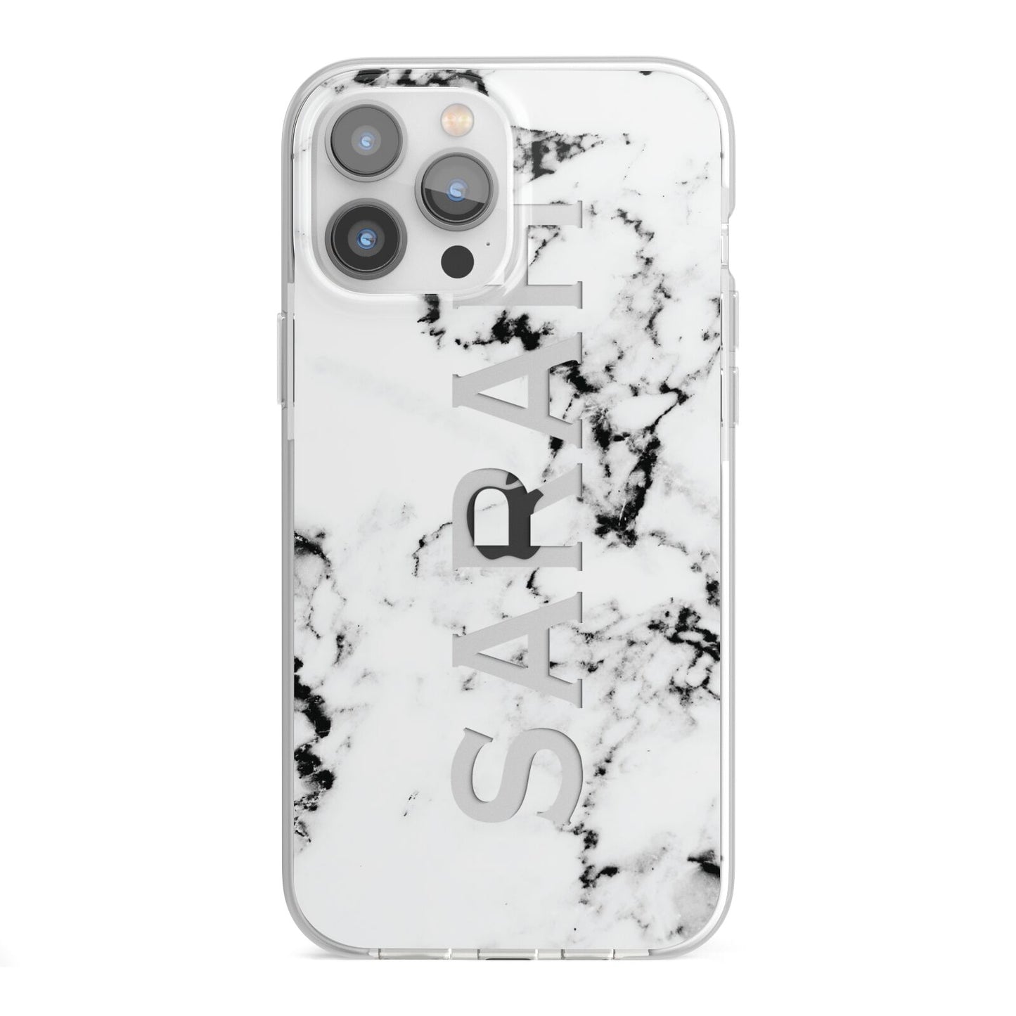 Personalised Clear Name Black White Marble Custom iPhone 13 Pro Max TPU Impact Case with White Edges