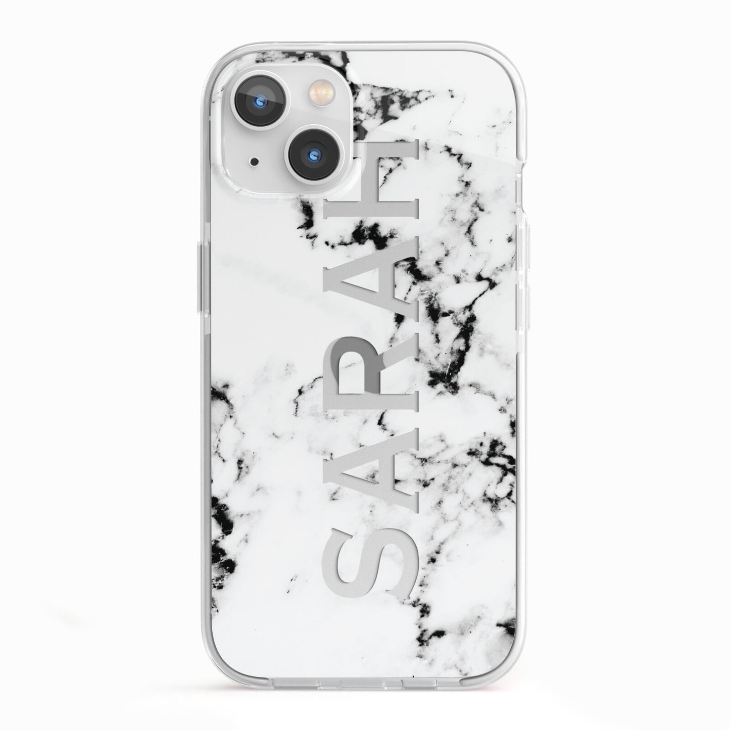 Personalised Clear Name Black White Marble Custom iPhone 13 TPU Impact Case with White Edges