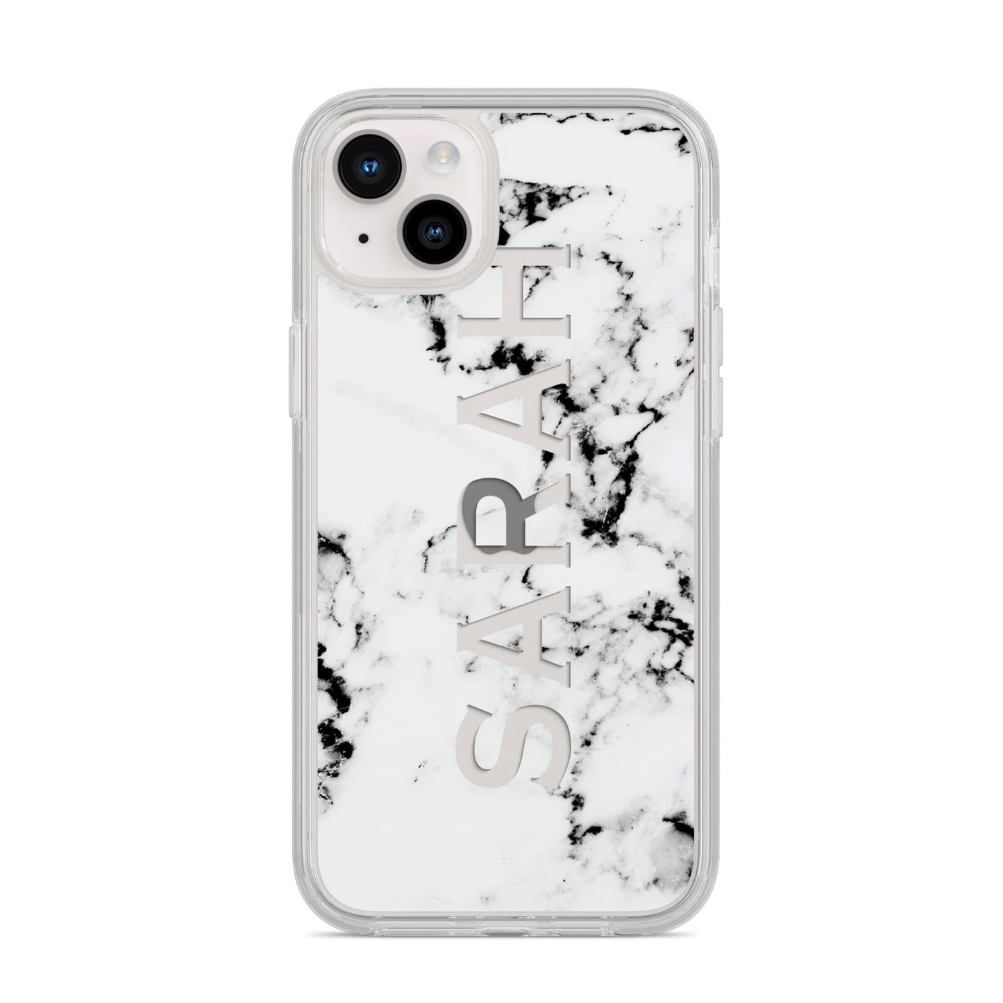 Personalised Clear Name Black White Marble Custom iPhone 14 Plus Clear Tough Case Starlight