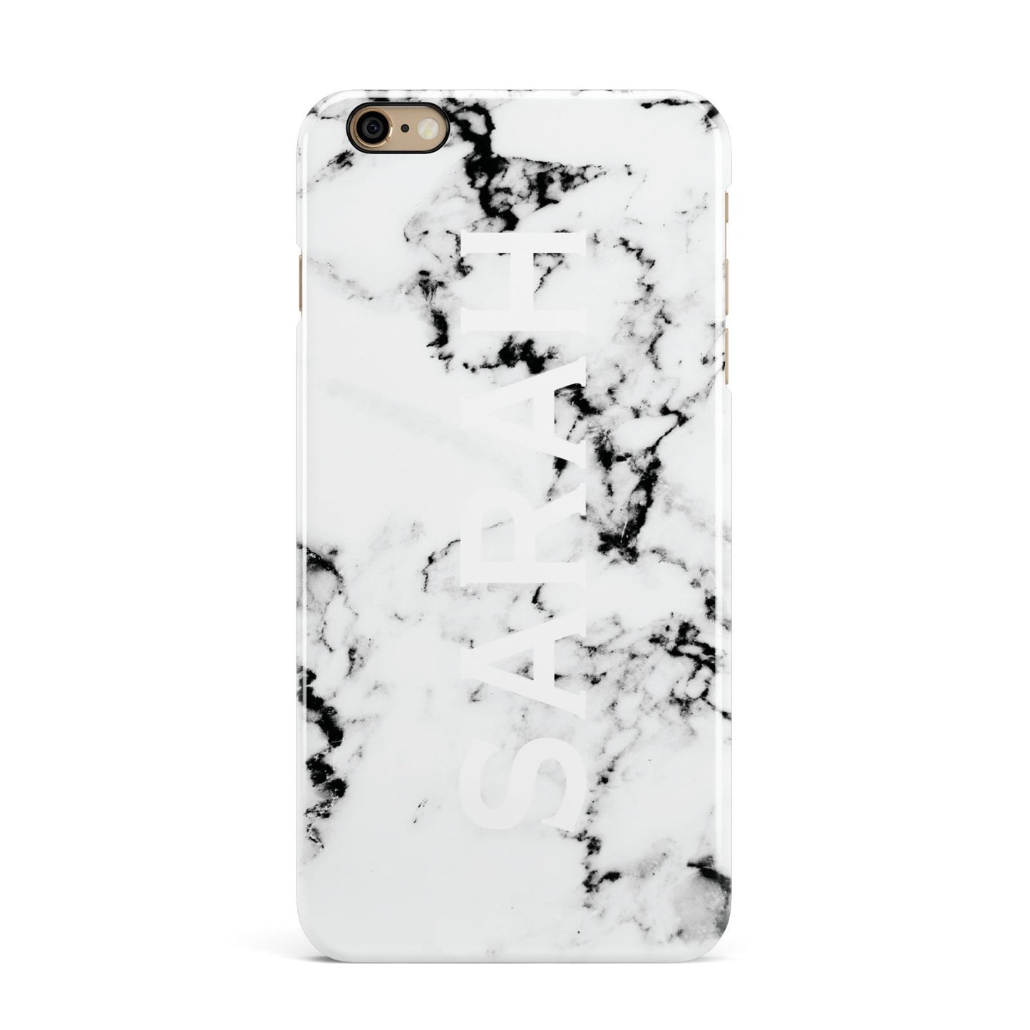 Personalised Clear Name Black White Marble Custom iPhone 6 Plus 3D Snap Case on Gold Phone