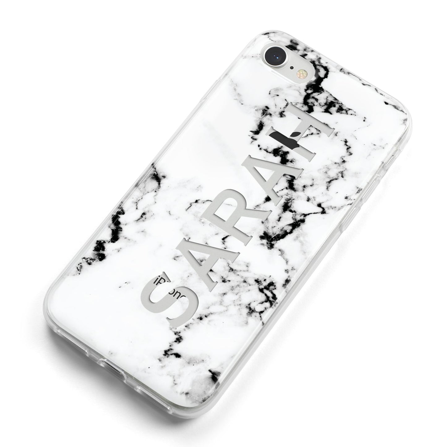 Personalised Clear Name Black White Marble Custom iPhone 8 Bumper Case on Silver iPhone Alternative Image