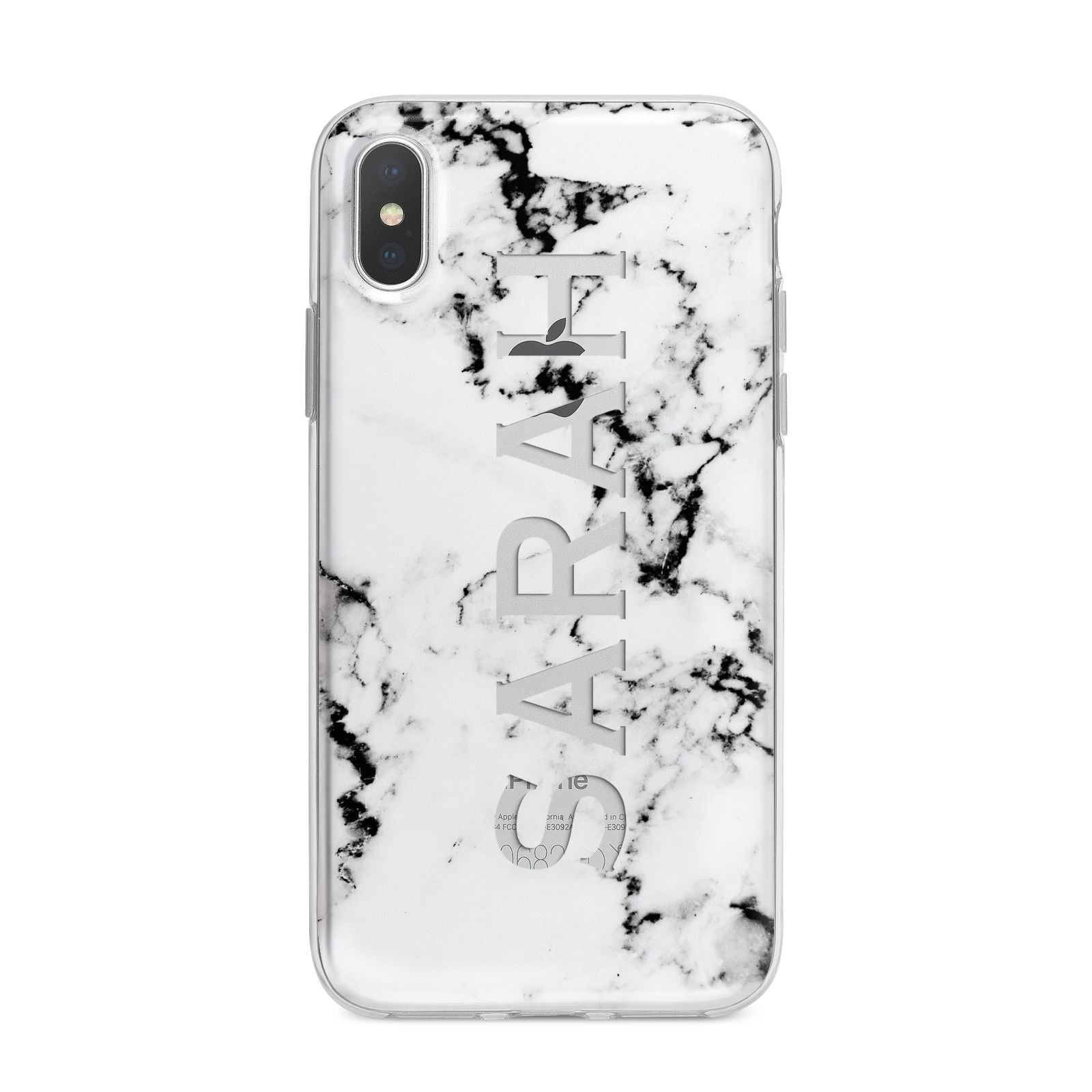 Personalised Clear Name Black White Marble Custom iPhone X Bumper Case on Silver iPhone Alternative Image 1