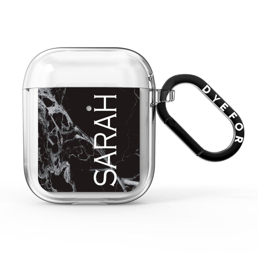 Personalised Clear Name Cutout Black Marble Custom AirPods Clear Case