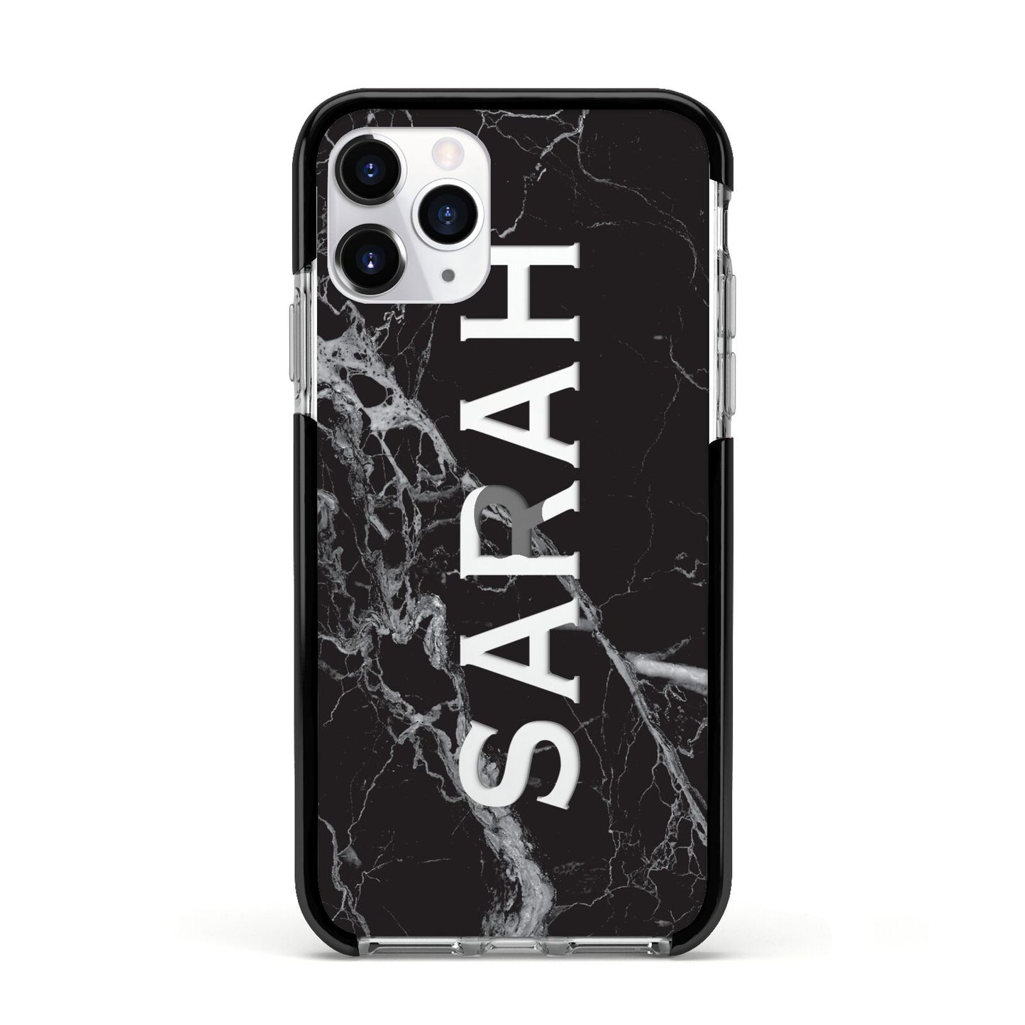 Personalised Clear Name Cutout Black Marble Custom Apple iPhone 11 Pro in Silver with Black Impact Case