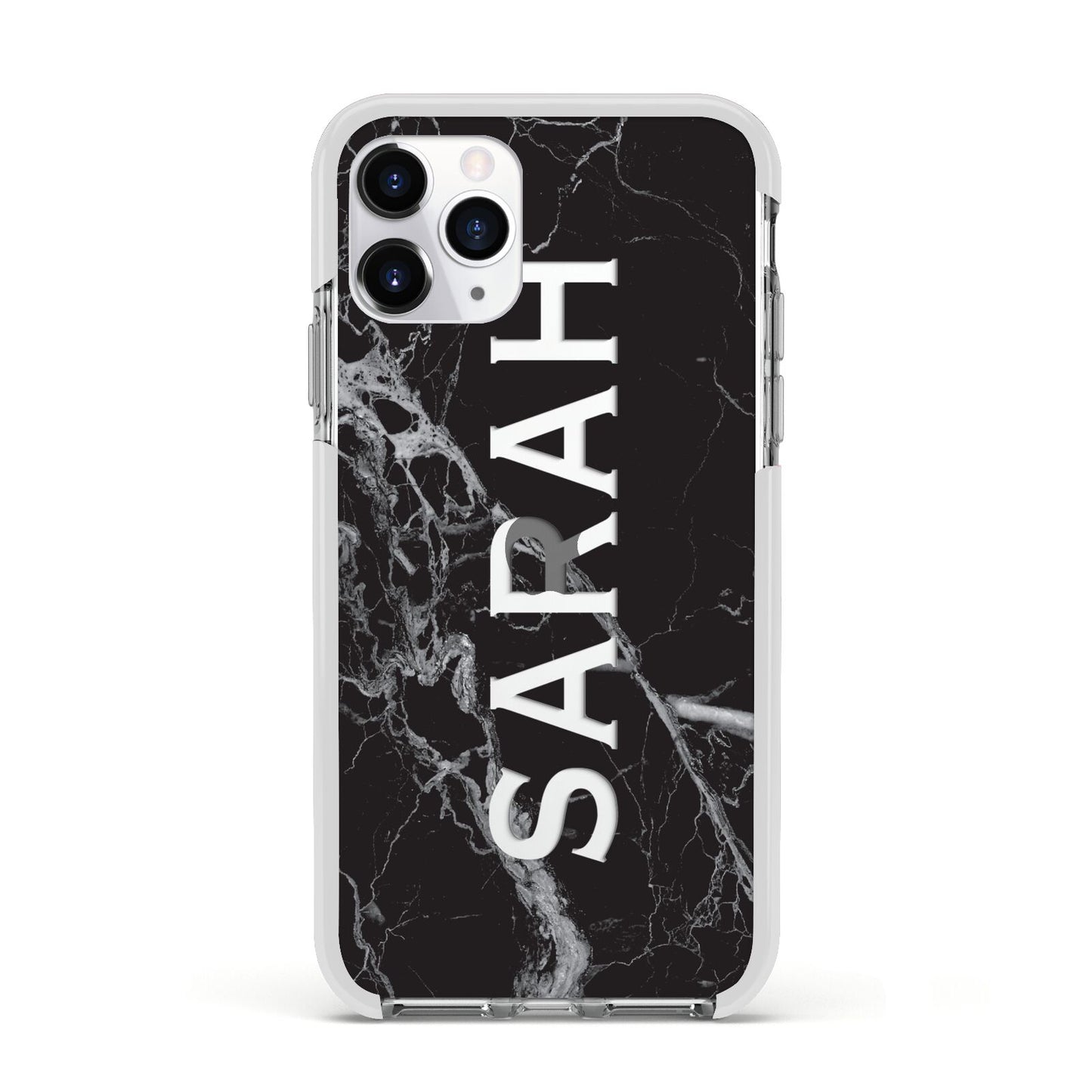 Personalised Clear Name Cutout Black Marble Custom Apple iPhone 11 Pro in Silver with White Impact Case