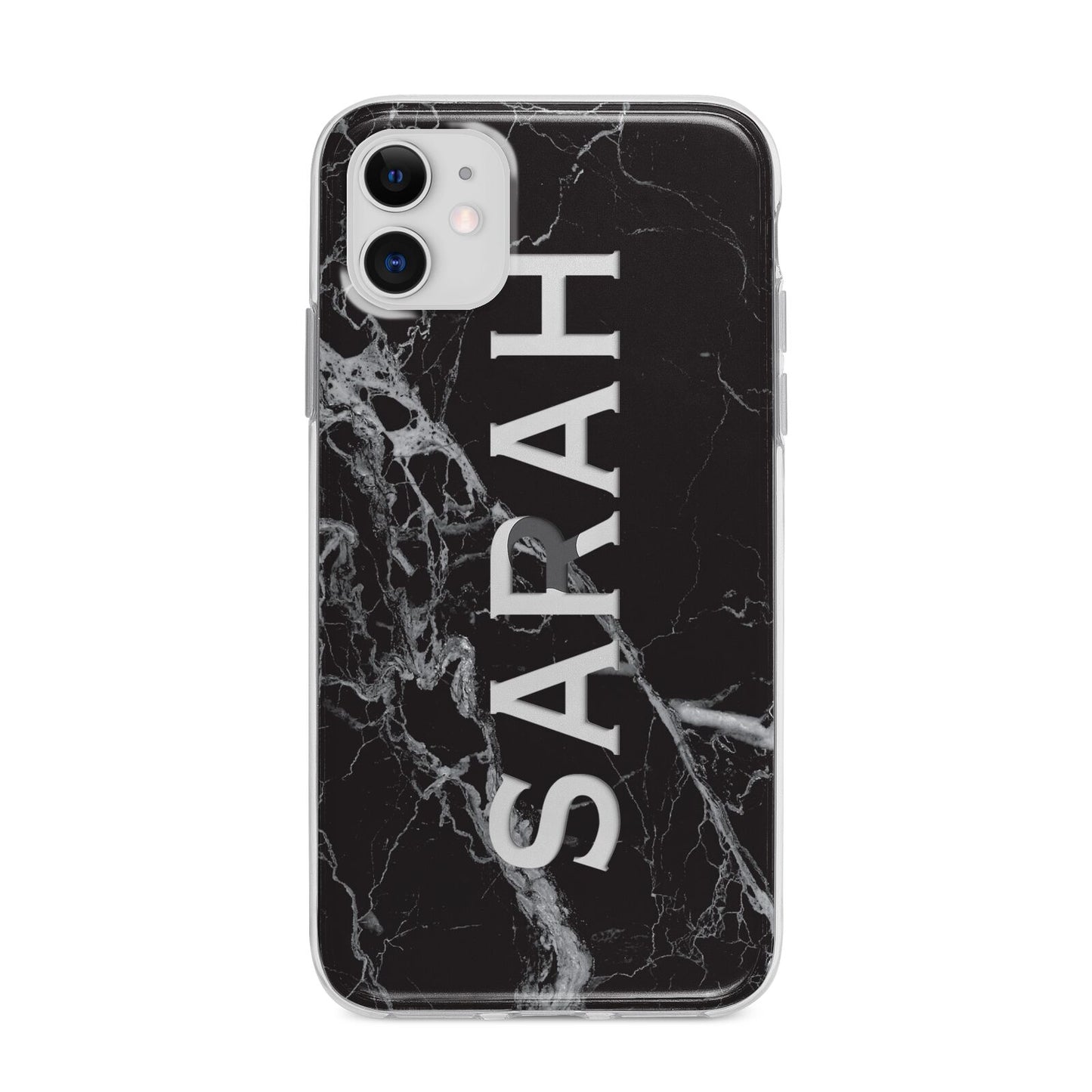 Personalised Clear Name Cutout Black Marble Custom Apple iPhone 11 in White with Bumper Case