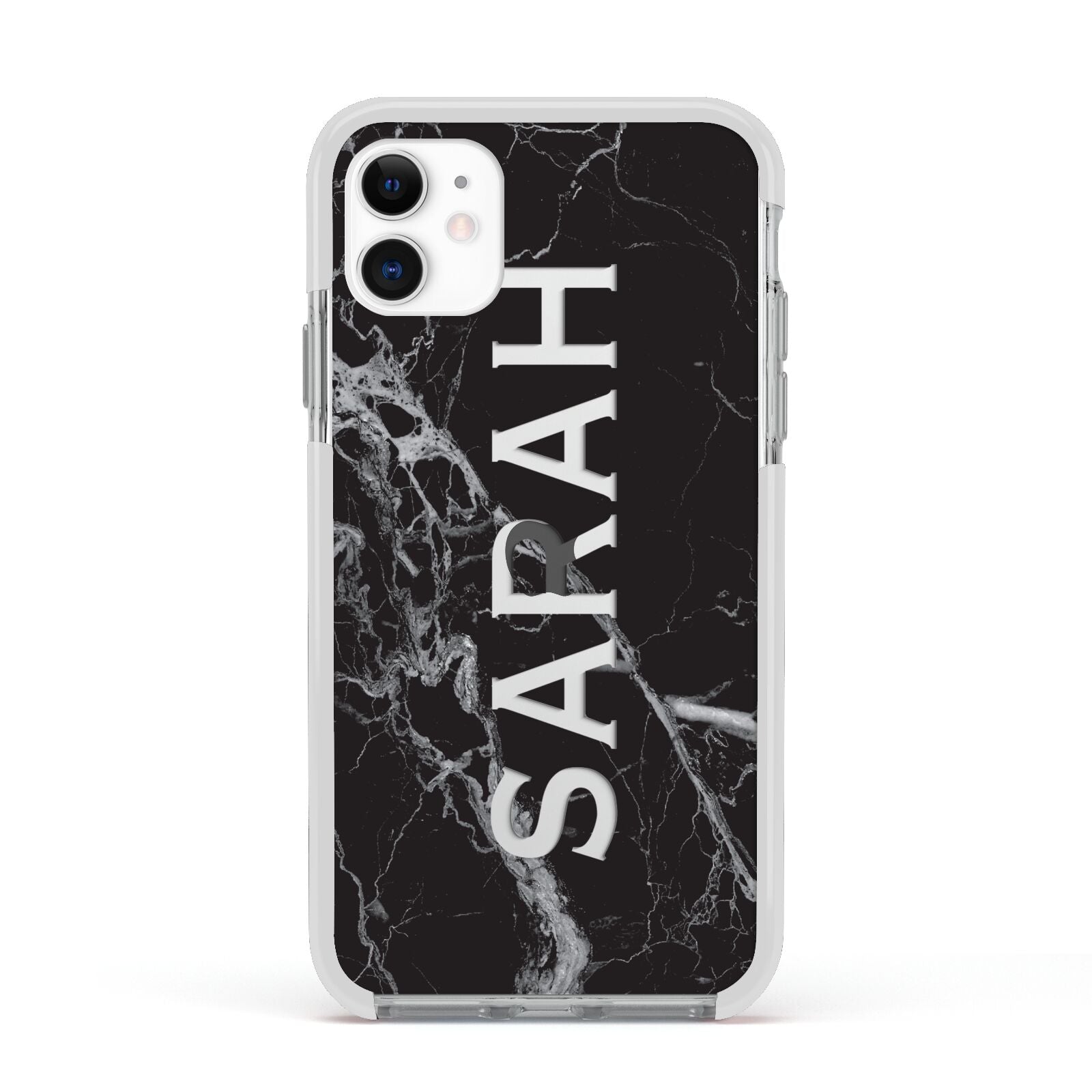 Personalised Clear Name Cutout Black Marble Custom Apple iPhone 11 in White with White Impact Case