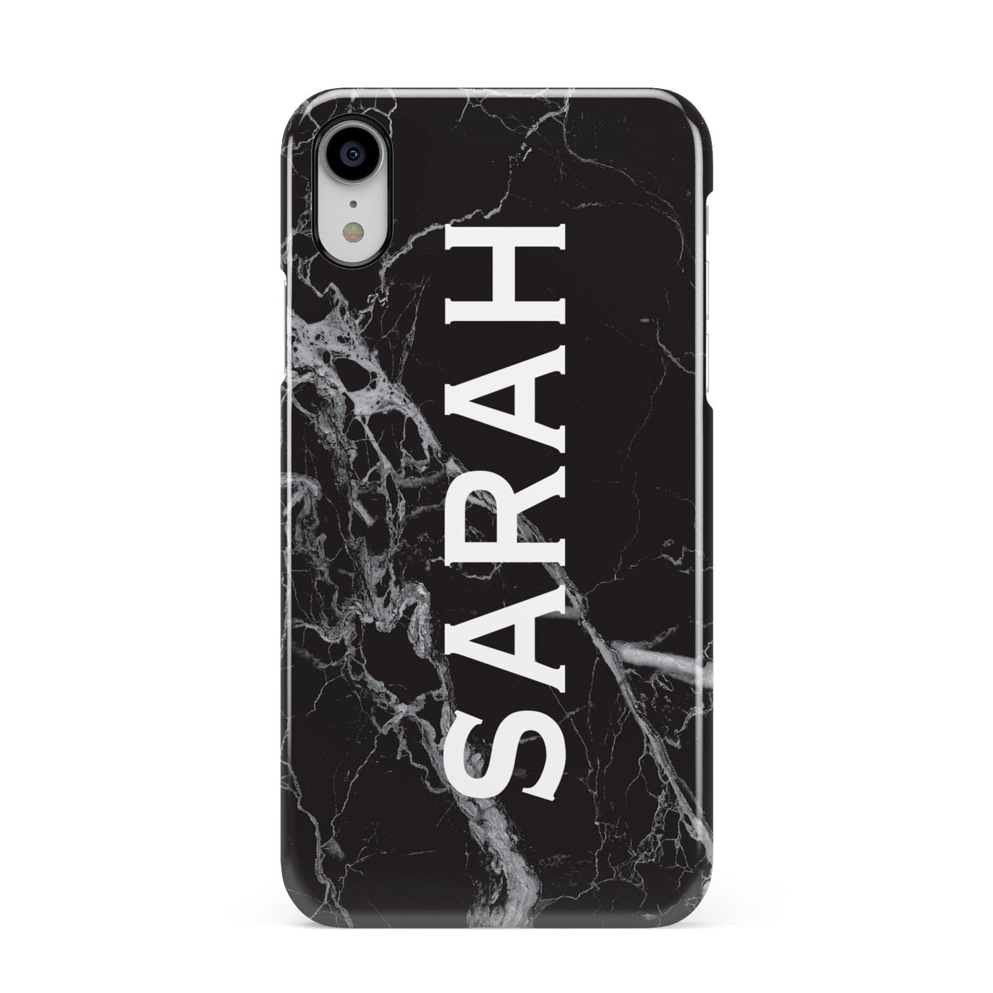 Personalised Clear Name Cutout Black Marble Custom Apple iPhone XR White 3D Snap Case