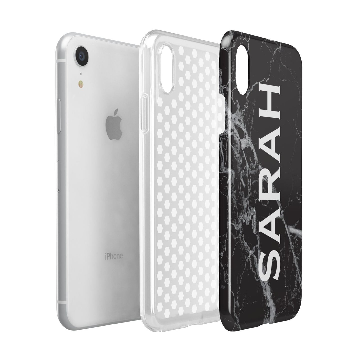 Personalised Clear Name Cutout Black Marble Custom Apple iPhone XR White 3D Tough Case Expanded view