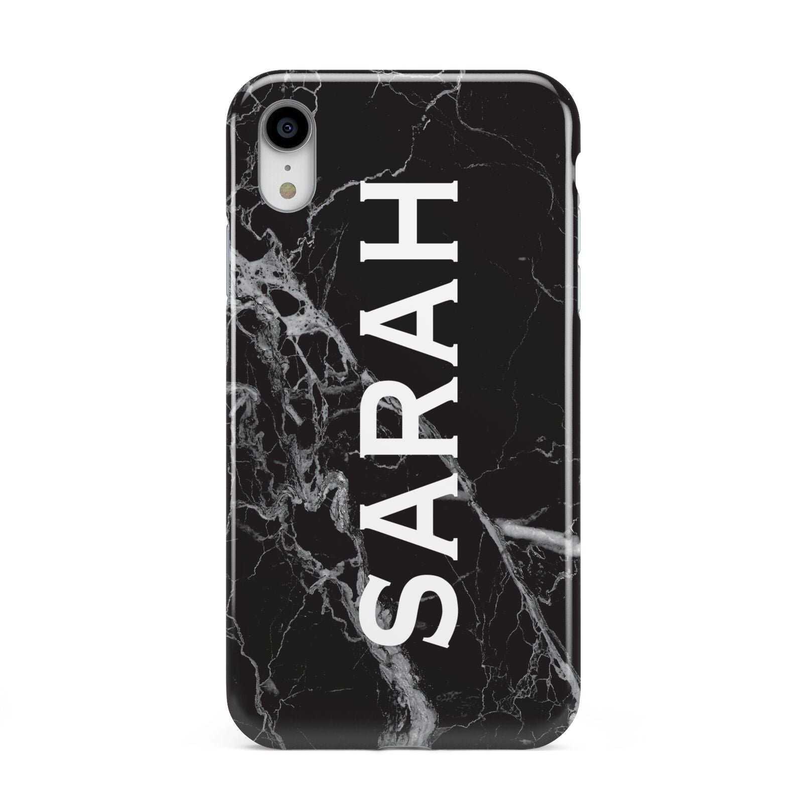 Personalised Clear Name Cutout Black Marble Custom Apple iPhone XR White 3D Tough Case